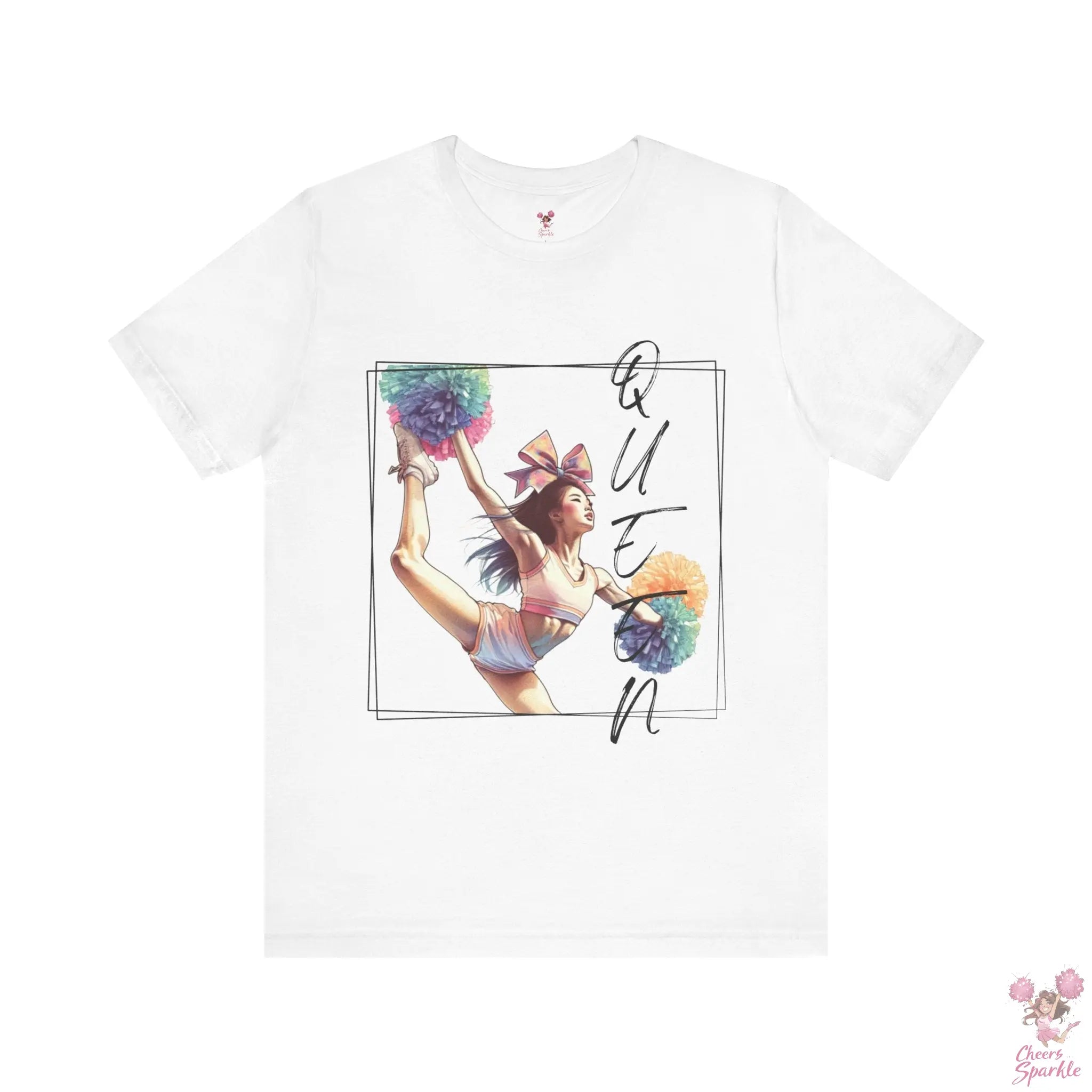 Energiegeladenes Cheerleader-Design mit dem Schriftzug "Queen" Cheers and Sparkle