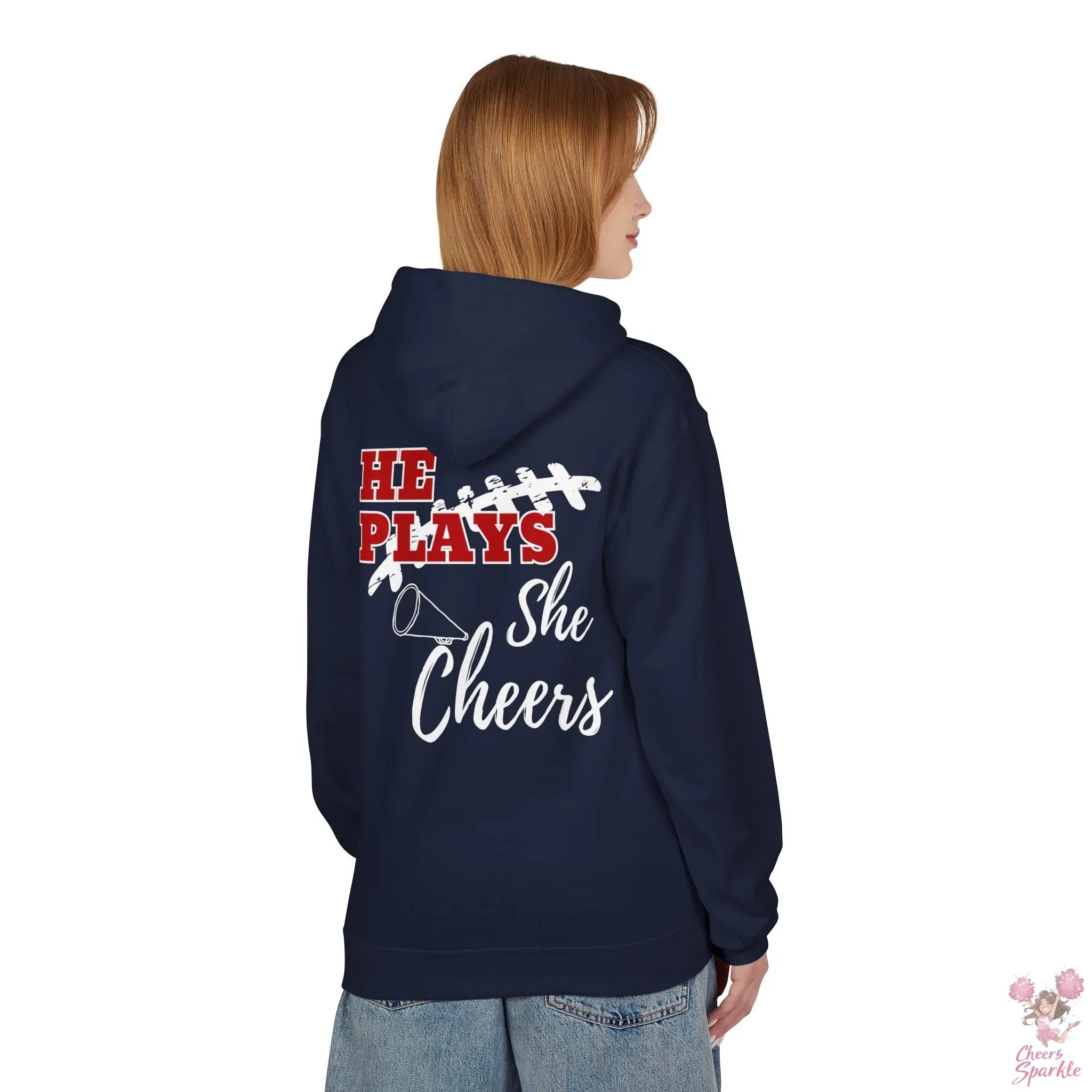 He Plays - She Cheers Hoodie Printify