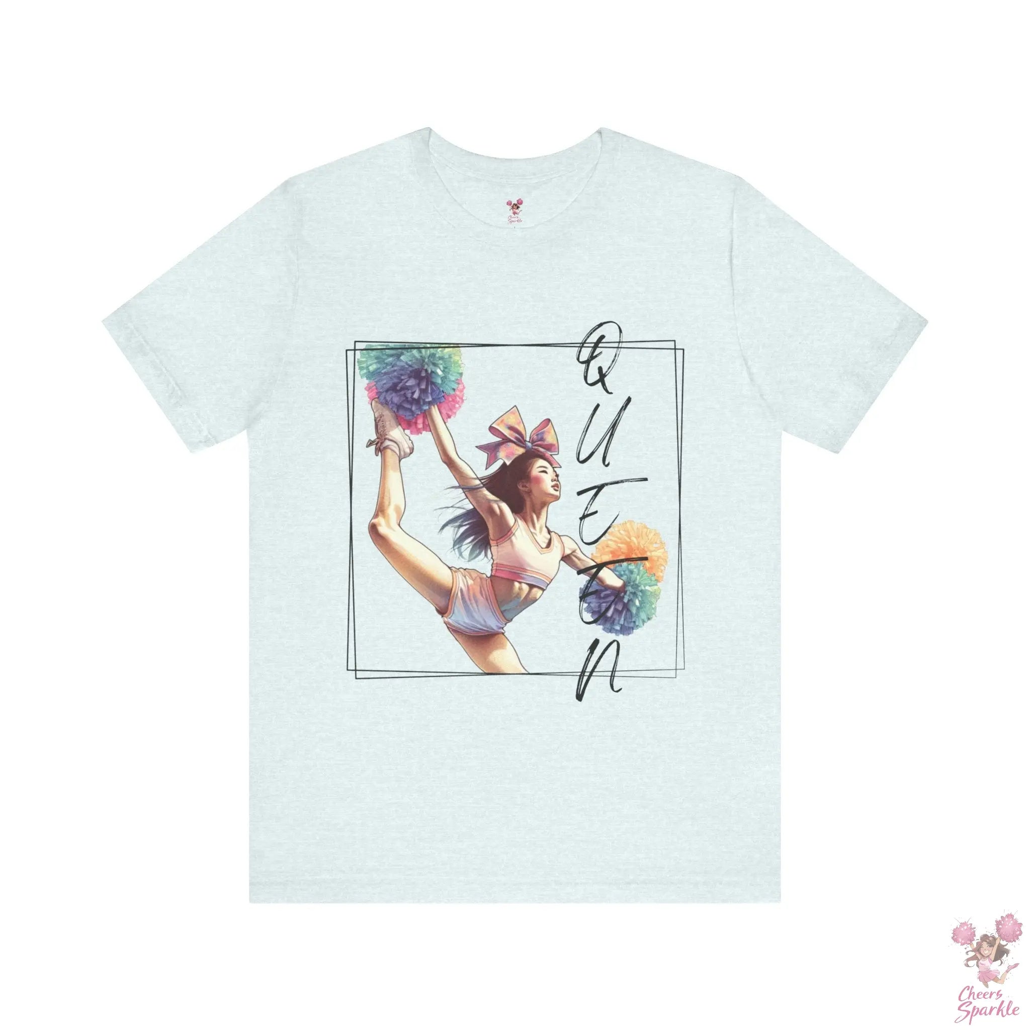 Energiegeladenes Cheerleader-Design mit dem Schriftzug "Queen" Cheers and Sparkle