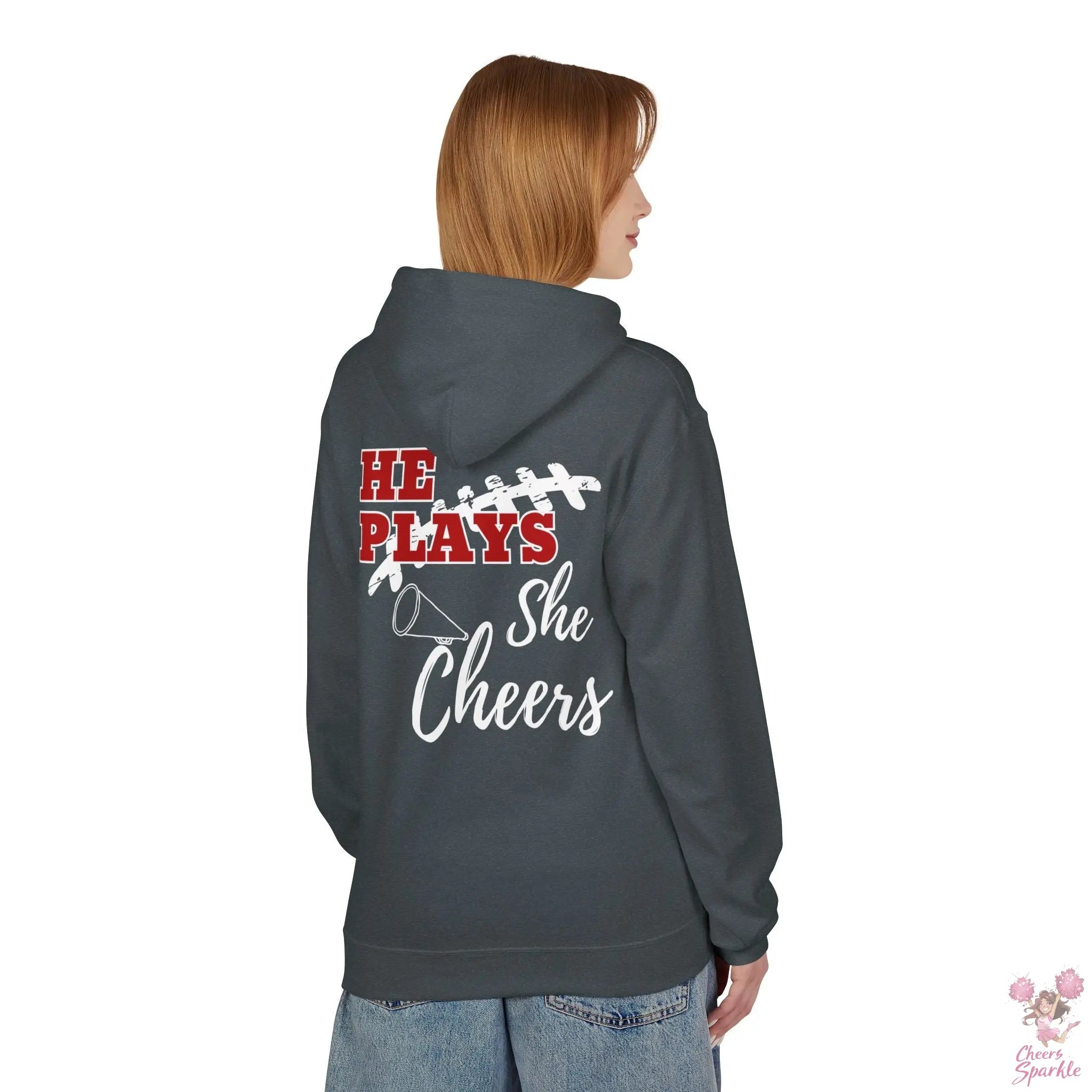 He Plays - She Cheers Hoodie Printify