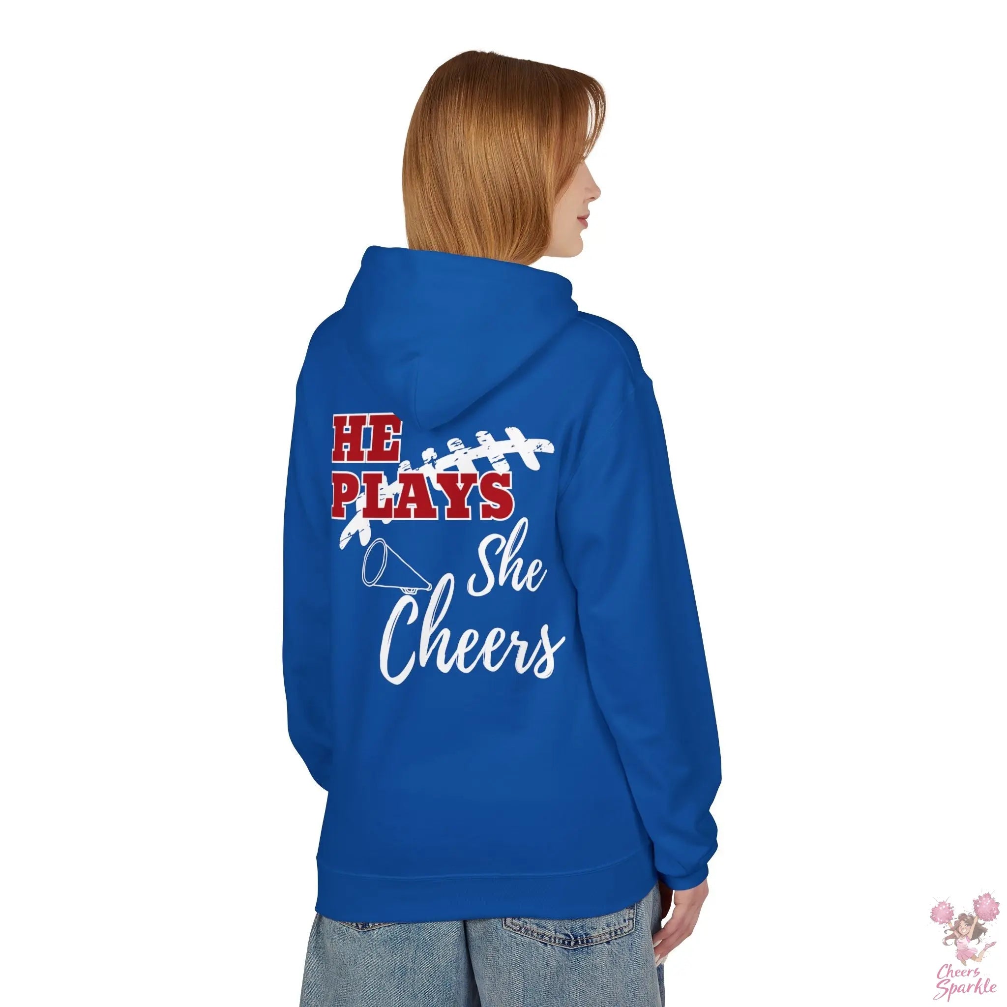 He Plays - She Cheers Hoodie Printify