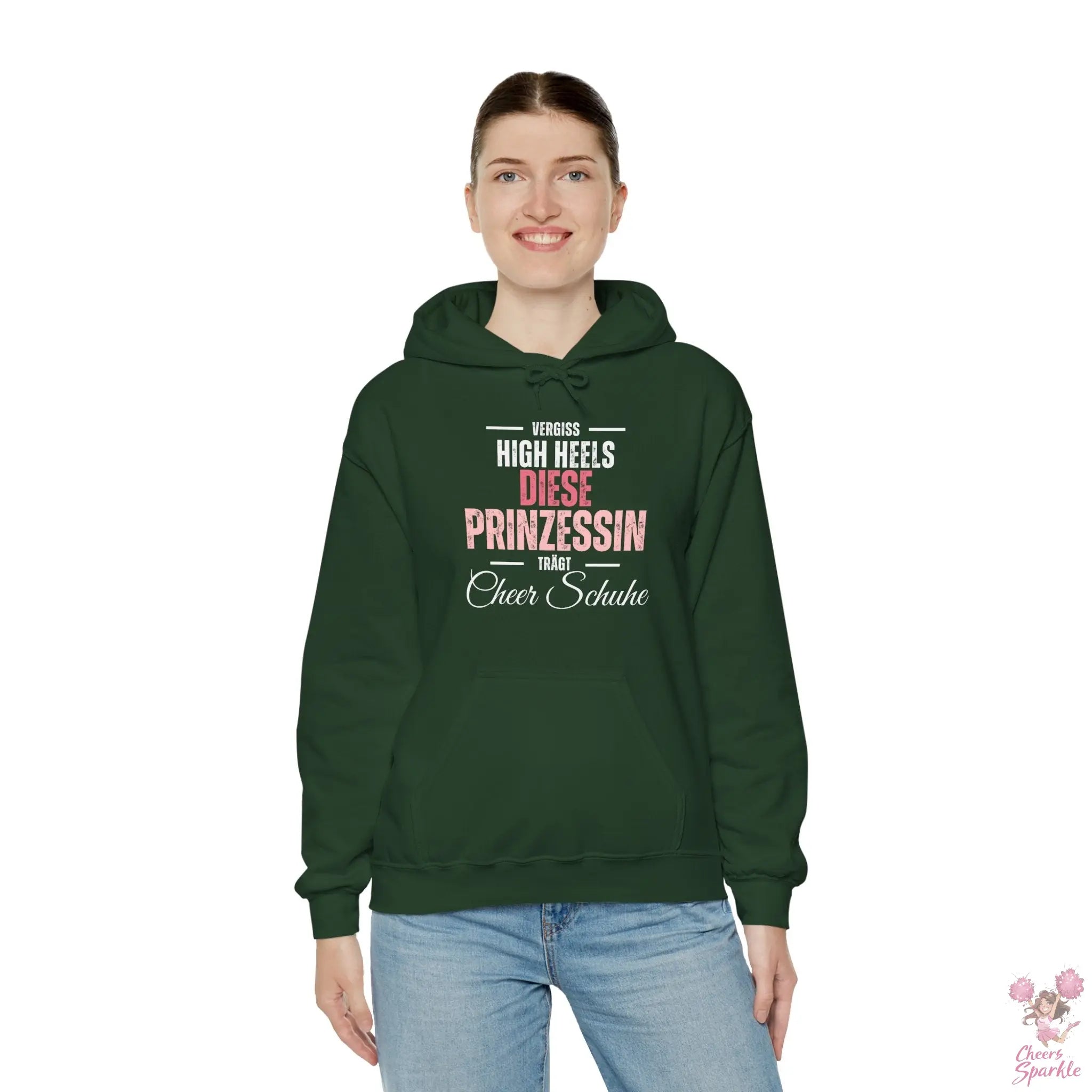 Hoodie „Vergiss Highheels, diese Prinzessin trägt Cheer Schuhe“ Printify
