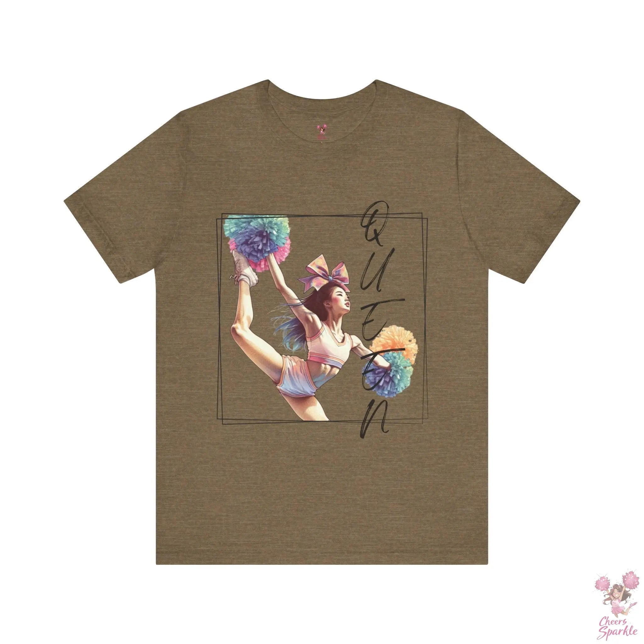 Energiegeladenes Cheerleader-Design mit dem Schriftzug "Queen" Cheers and Sparkle