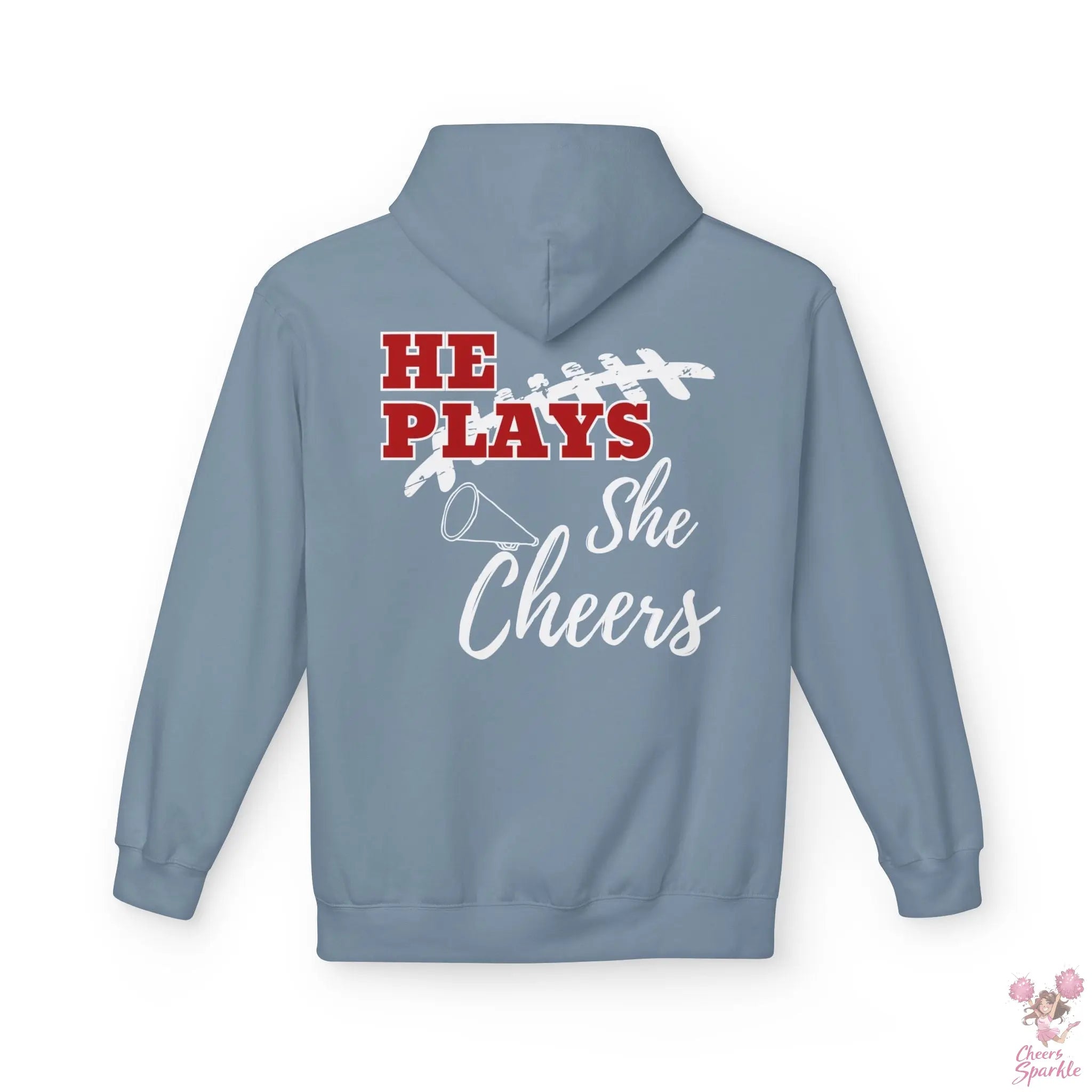 He Plays - She Cheers Hoodie Printify