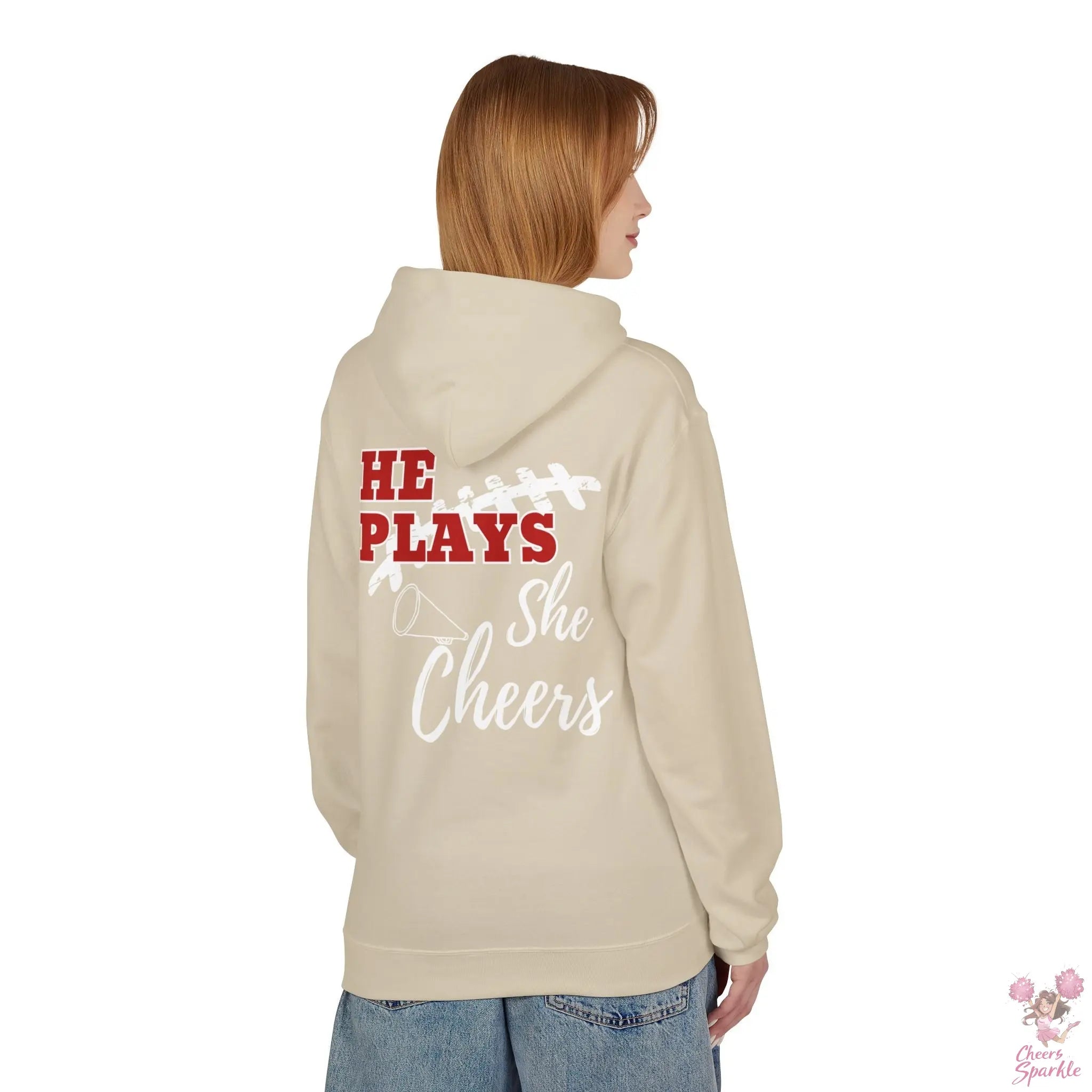 He Plays - She Cheers Hoodie Printify