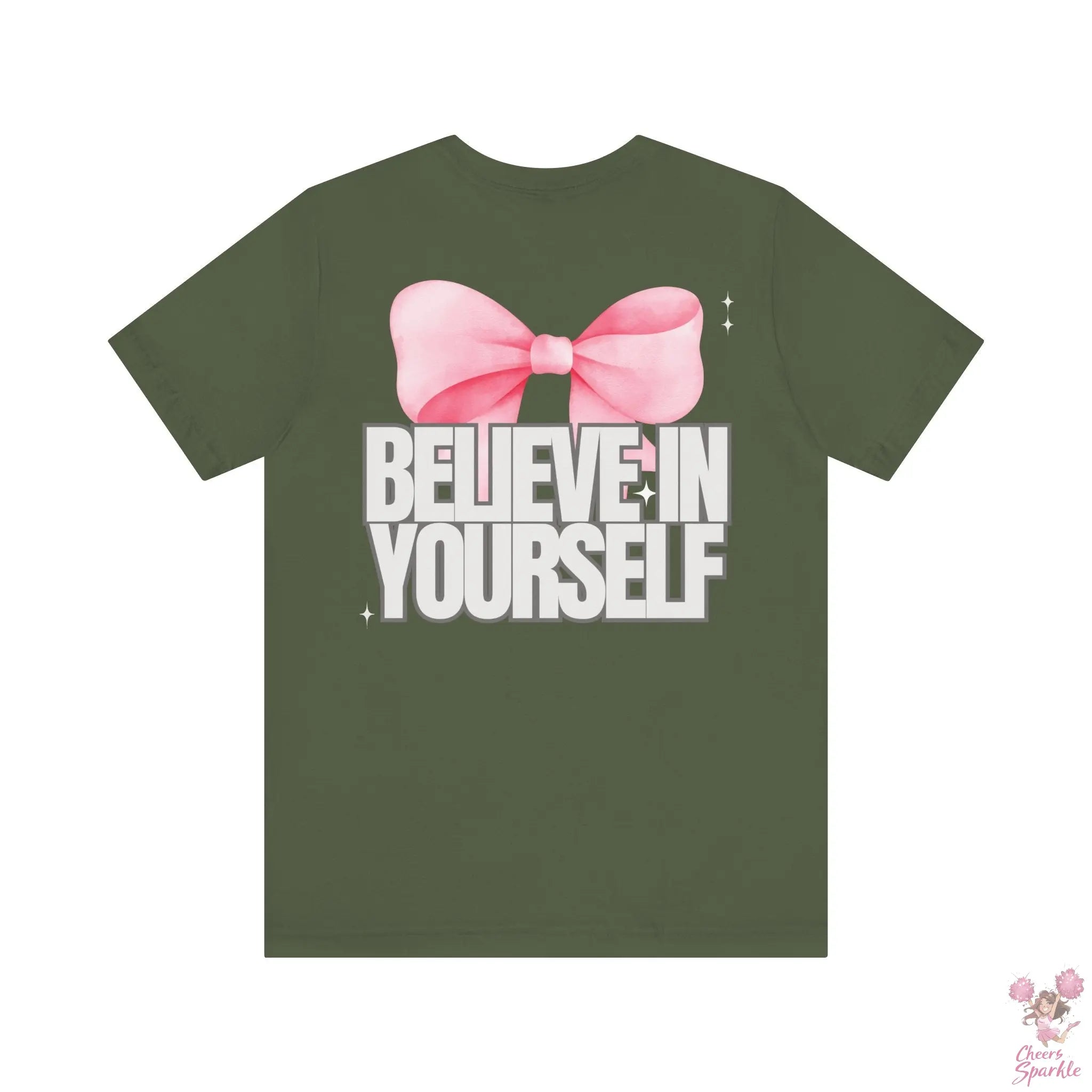 "Believe in Yourself"  mit Schleifenmotiv V-Ausschnitt T-Shirt Cheers and Sparkle