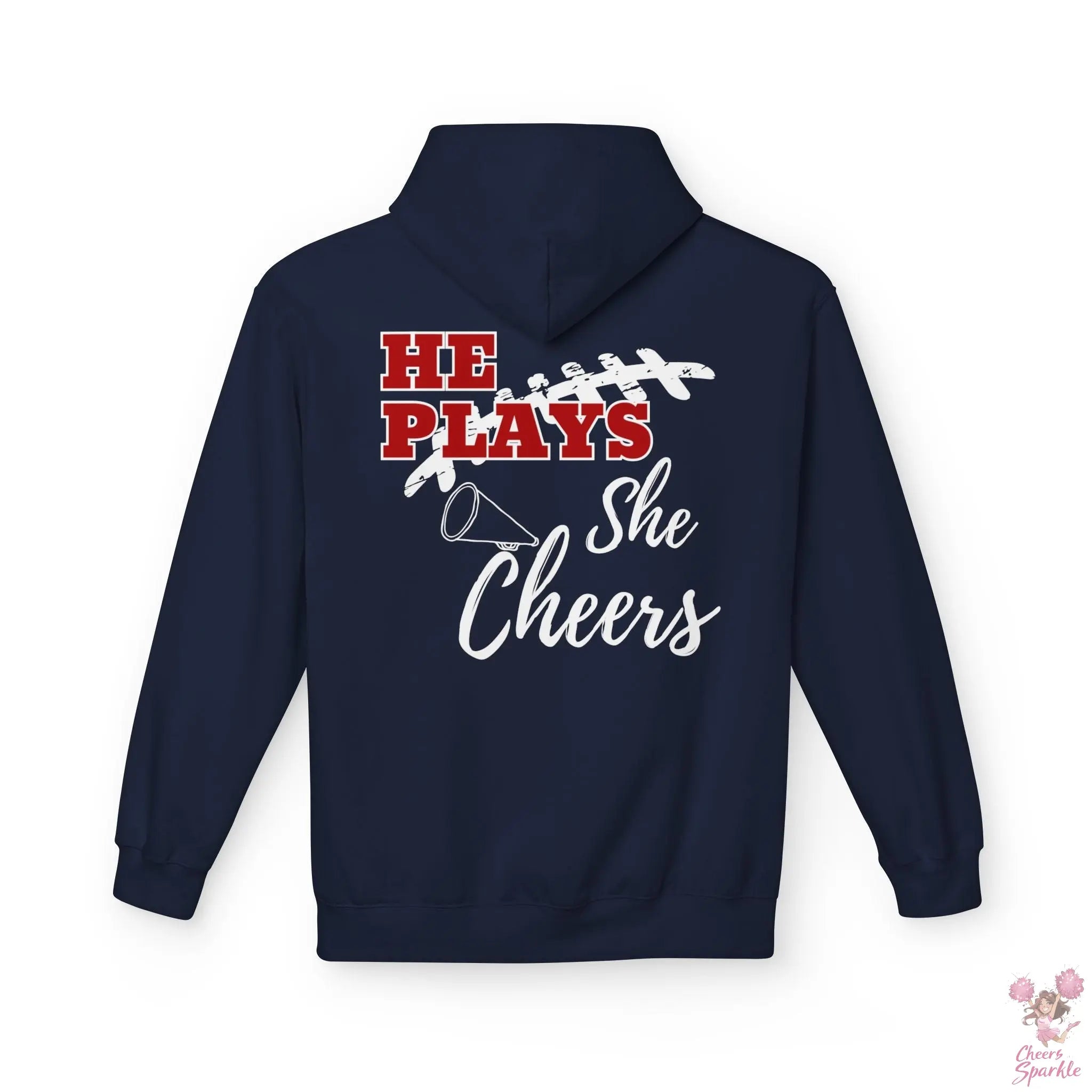 He Plays - She Cheers Hoodie Printify