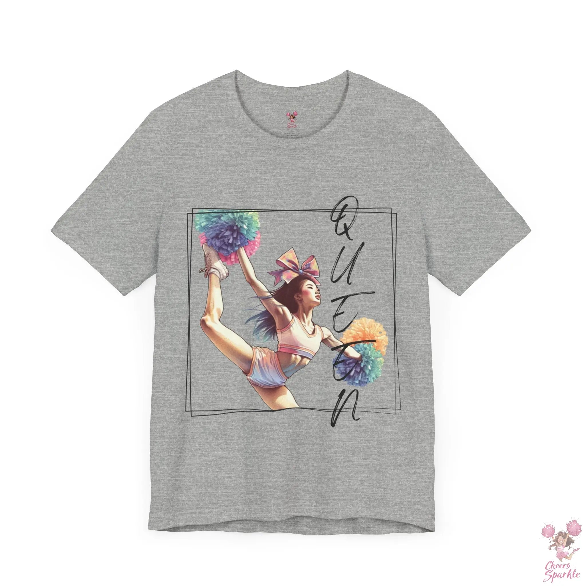 Energiegeladenes Cheerleader-Design mit dem Schriftzug "Queen" Cheers and Sparkle