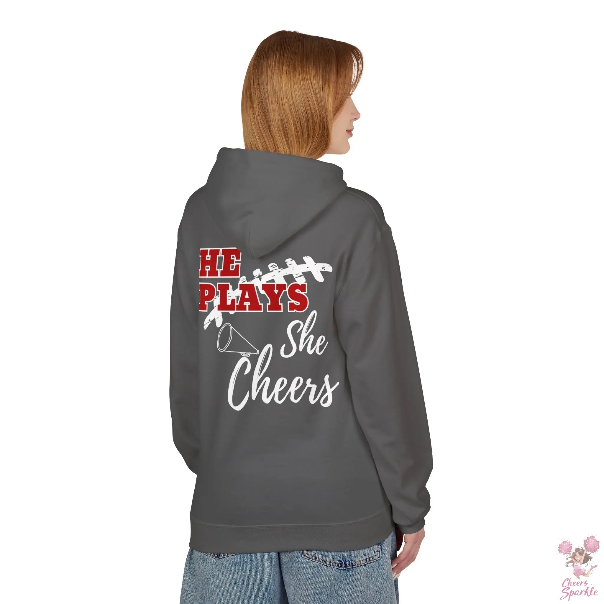 He Plays - She Cheers Hoodie Printify