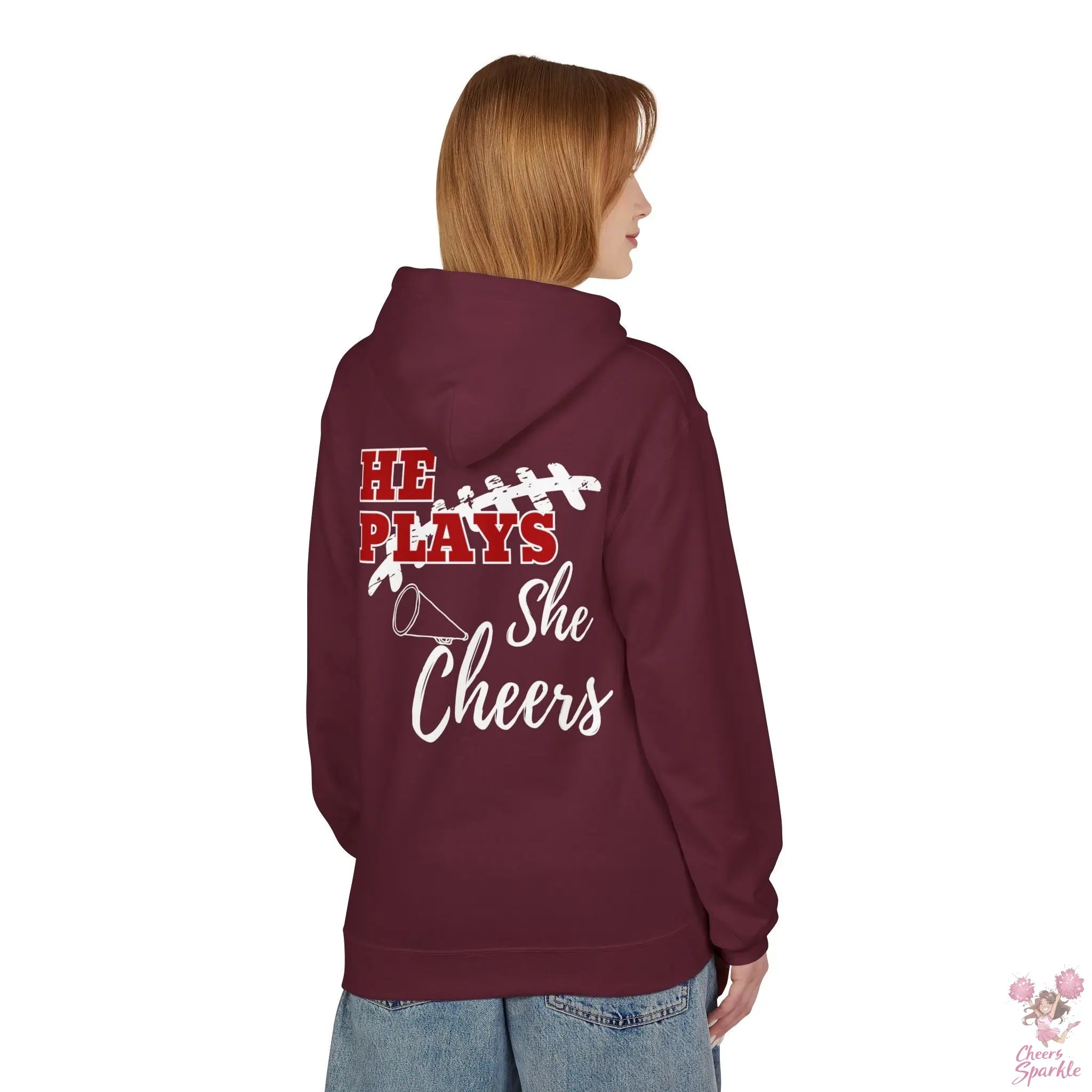 He Plays - She Cheers Hoodie Printify