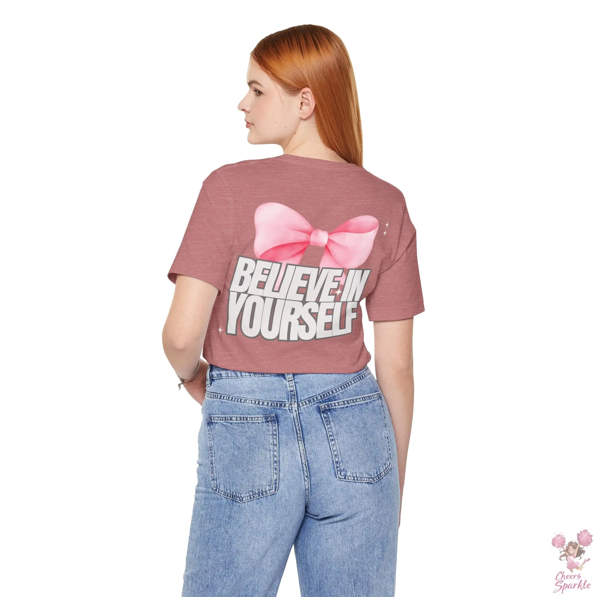 "Believe in Yourself"  mit Schleifenmotiv V-Ausschnitt T-Shirt Cheers and Sparkle