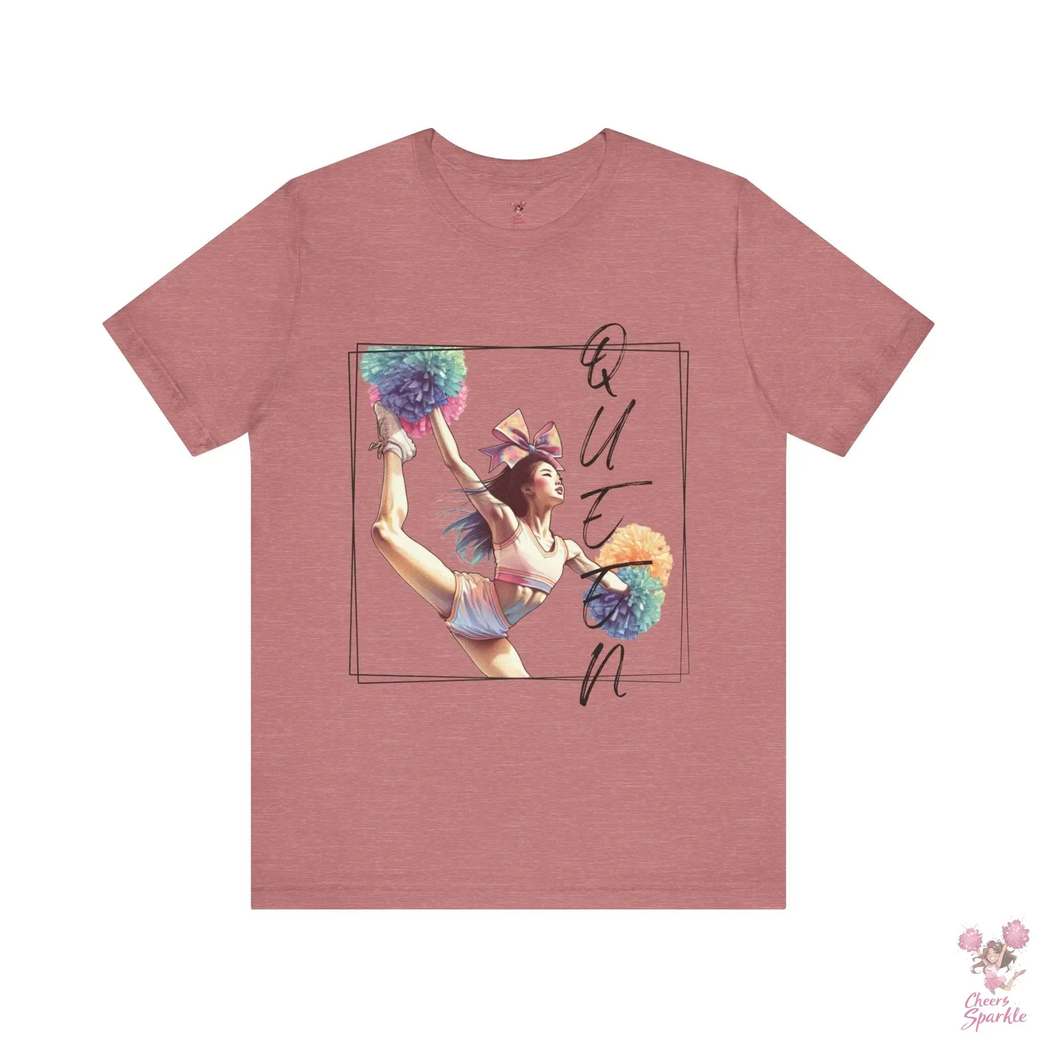 Energiegeladenes Cheerleader-Design mit dem Schriftzug "Queen" Cheers and Sparkle