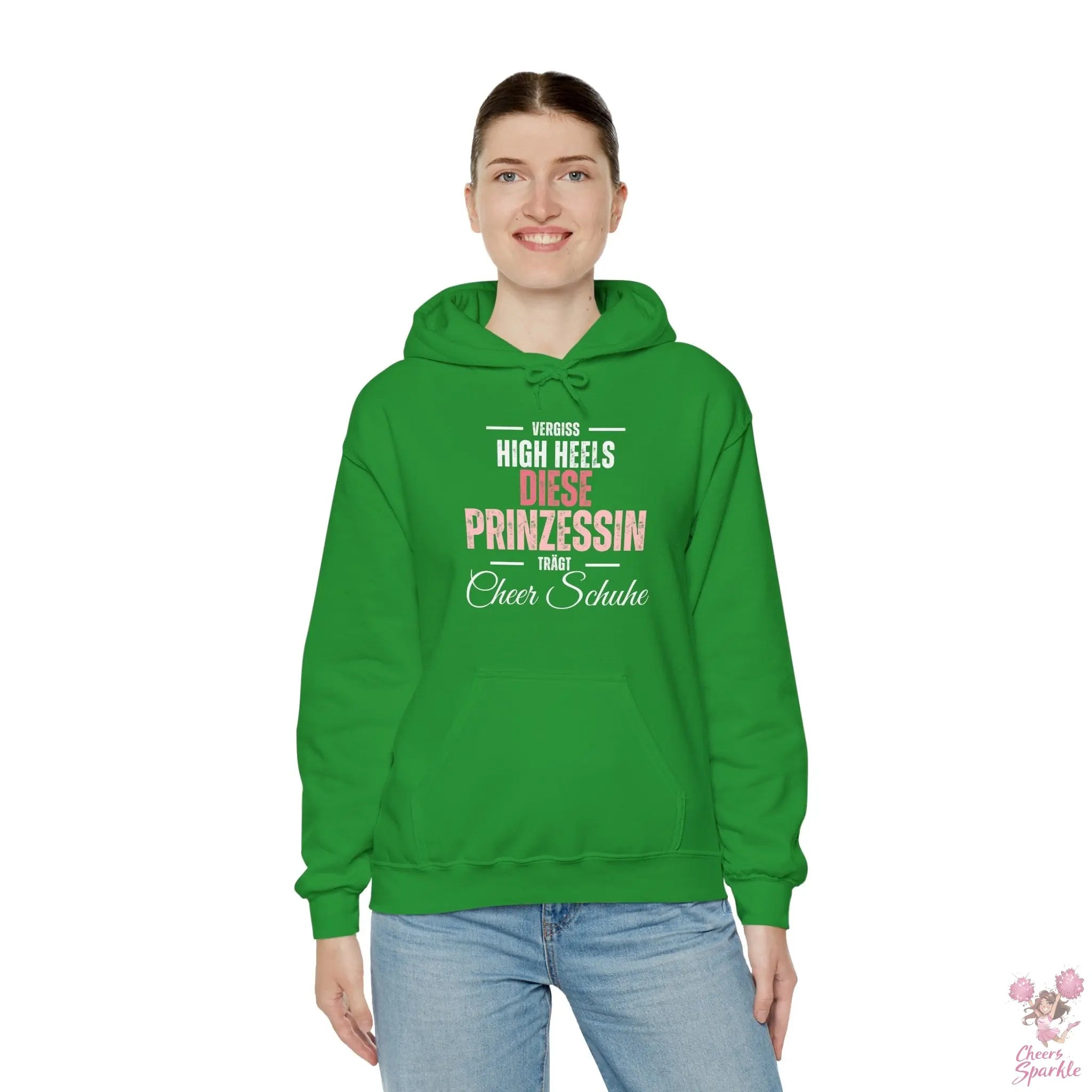 Hoodie „Vergiss Highheels, diese Prinzessin trägt Cheer Schuhe“ Printify