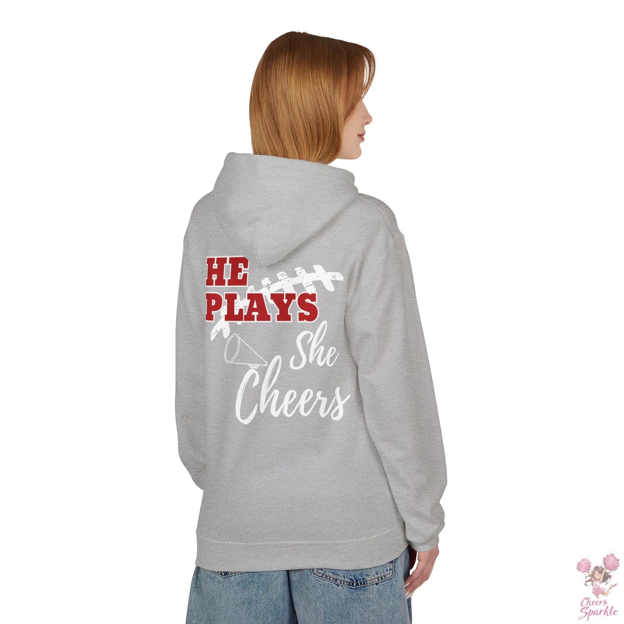 He Plays - She Cheers Hoodie Printify