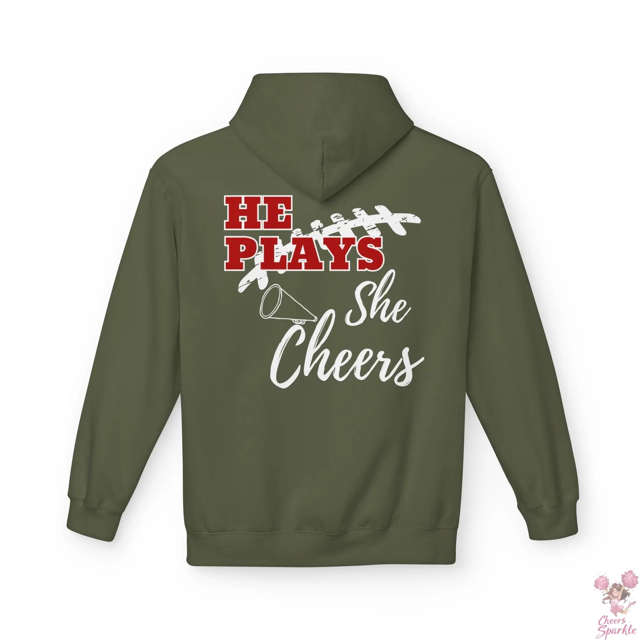 He Plays - She Cheers Hoodie Printify