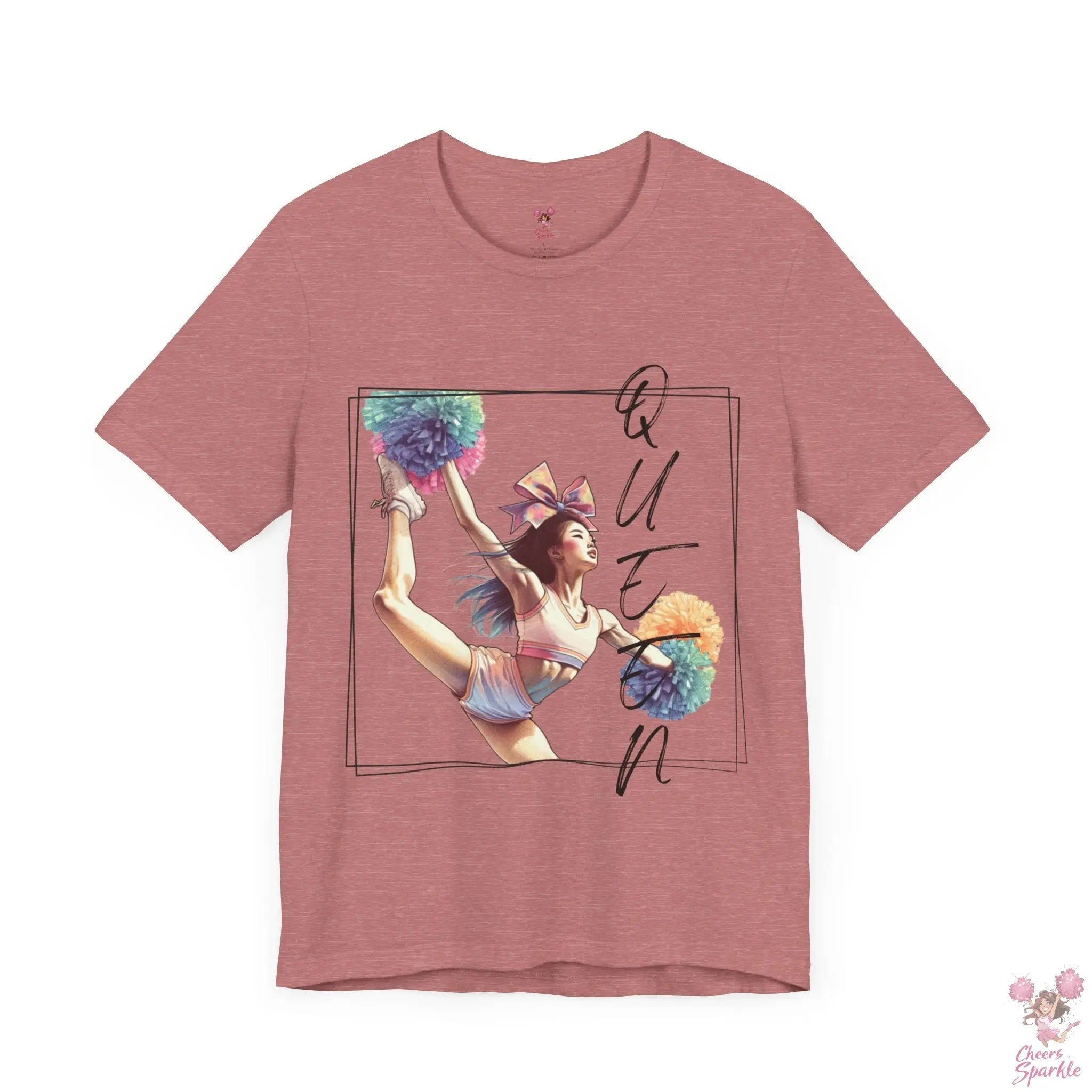 Energiegeladenes Cheerleader-Design mit dem Schriftzug "Queen" Cheers and Sparkle