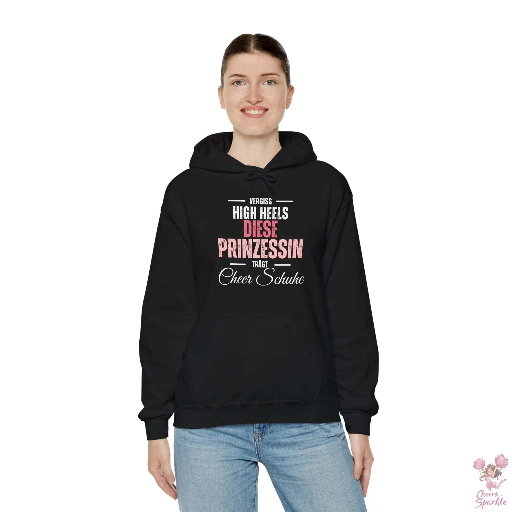 Hoodie „Vergiss Highheels, diese Prinzessin trägt Cheer Schuhe“ Printify