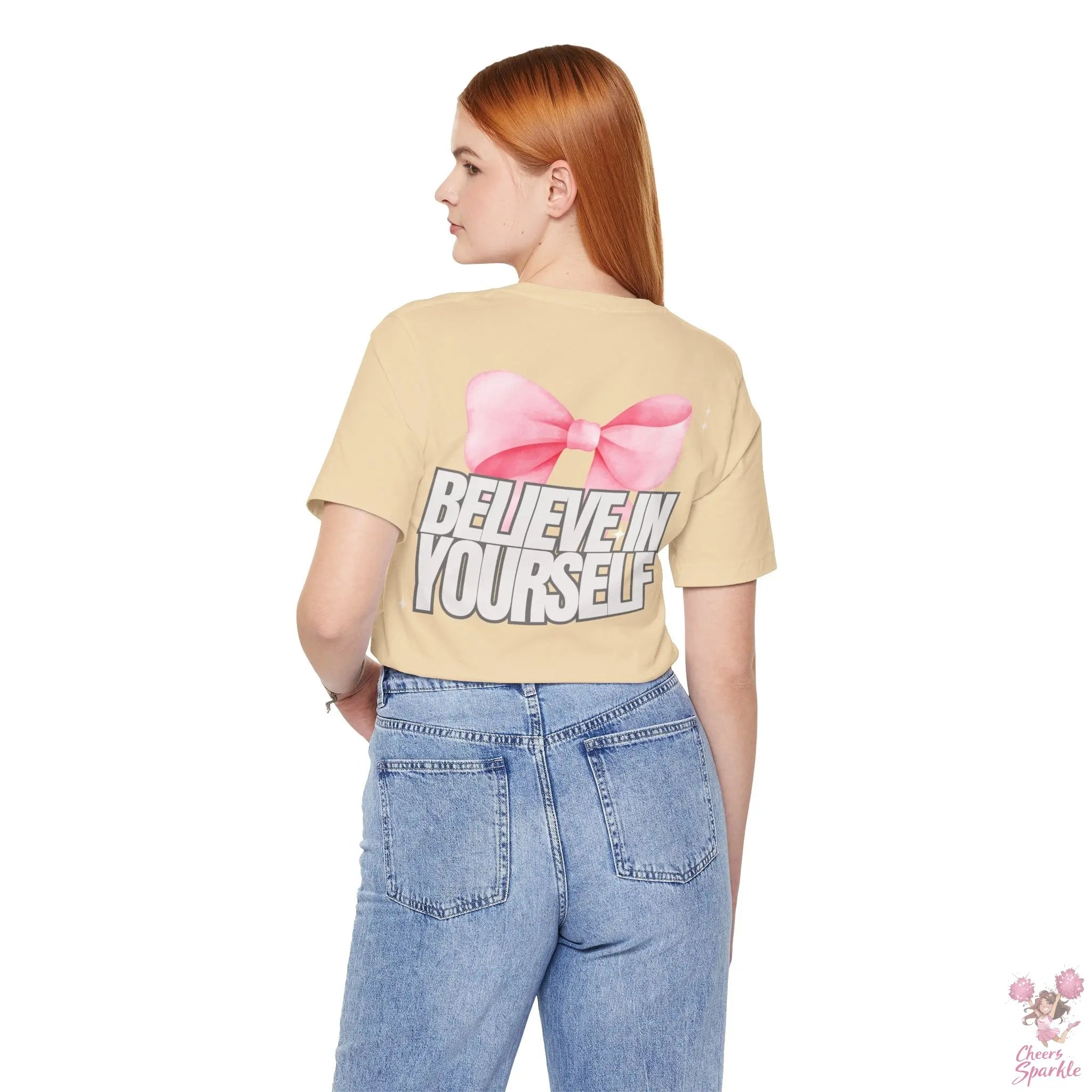 "Believe in Yourself"  mit Schleifenmotiv V-Ausschnitt T-Shirt Cheers and Sparkle