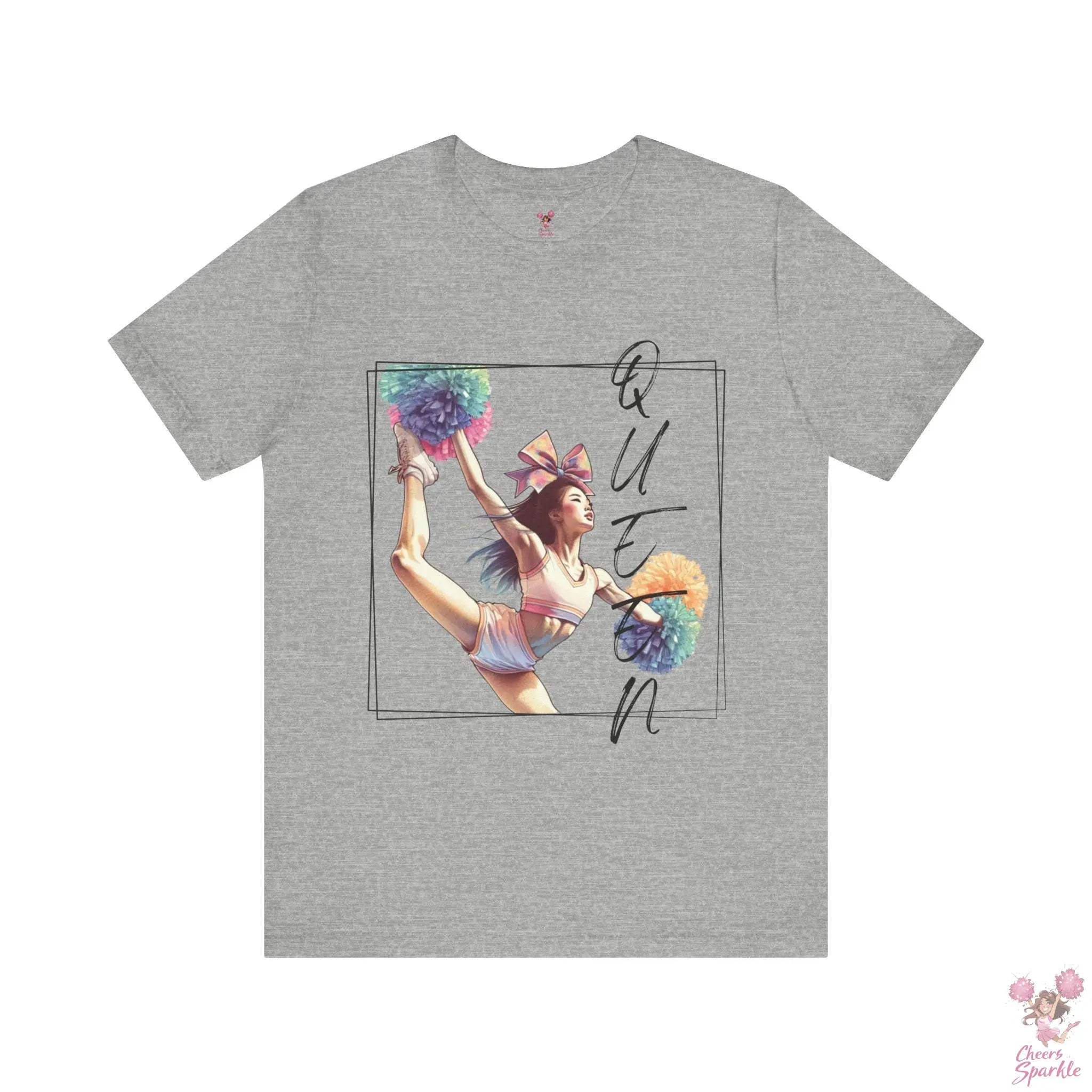 Energiegeladenes Cheerleader-Design mit dem Schriftzug "Queen" Cheers and Sparkle