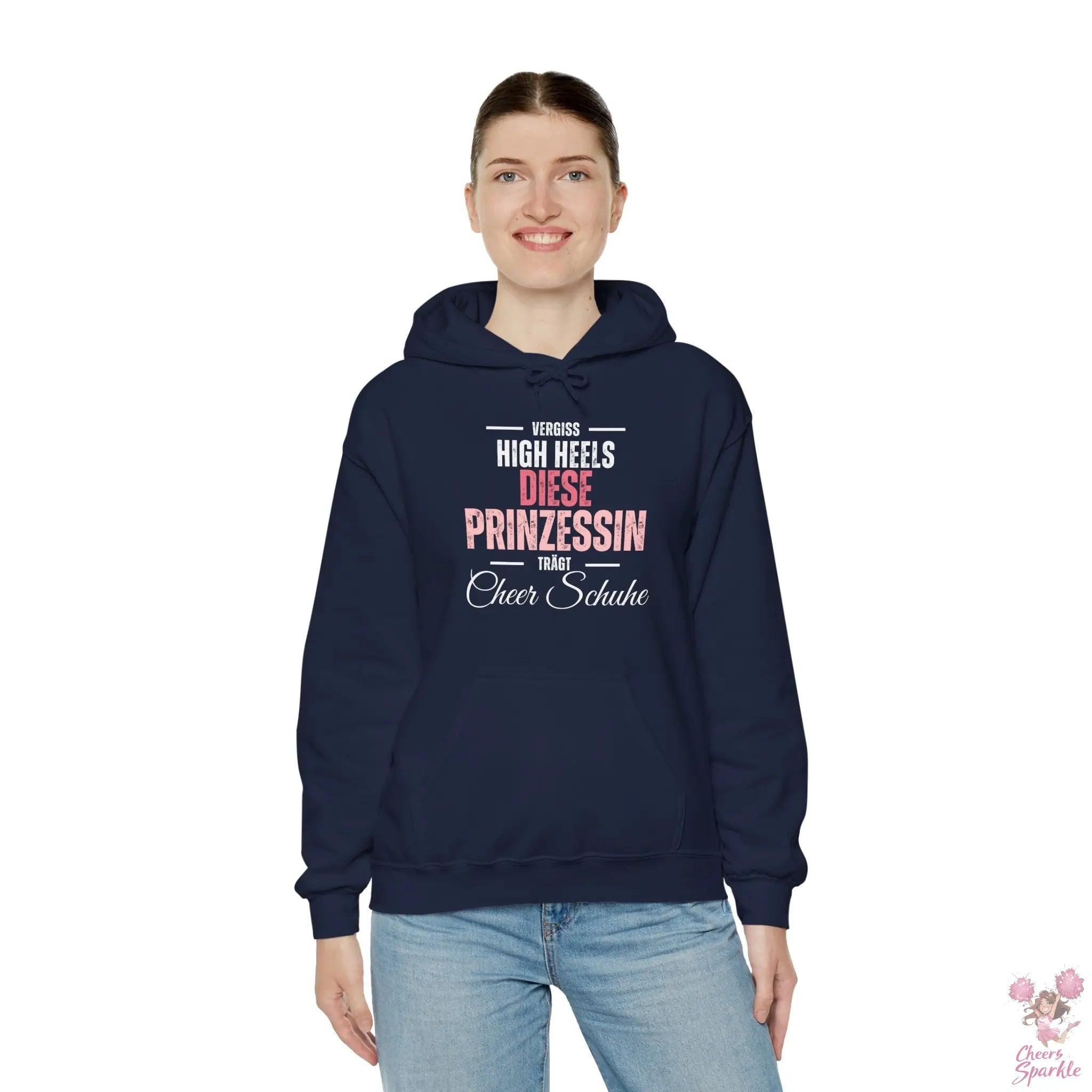 Hoodie „Vergiss Highheels, diese Prinzessin trägt Cheer Schuhe“ Printify