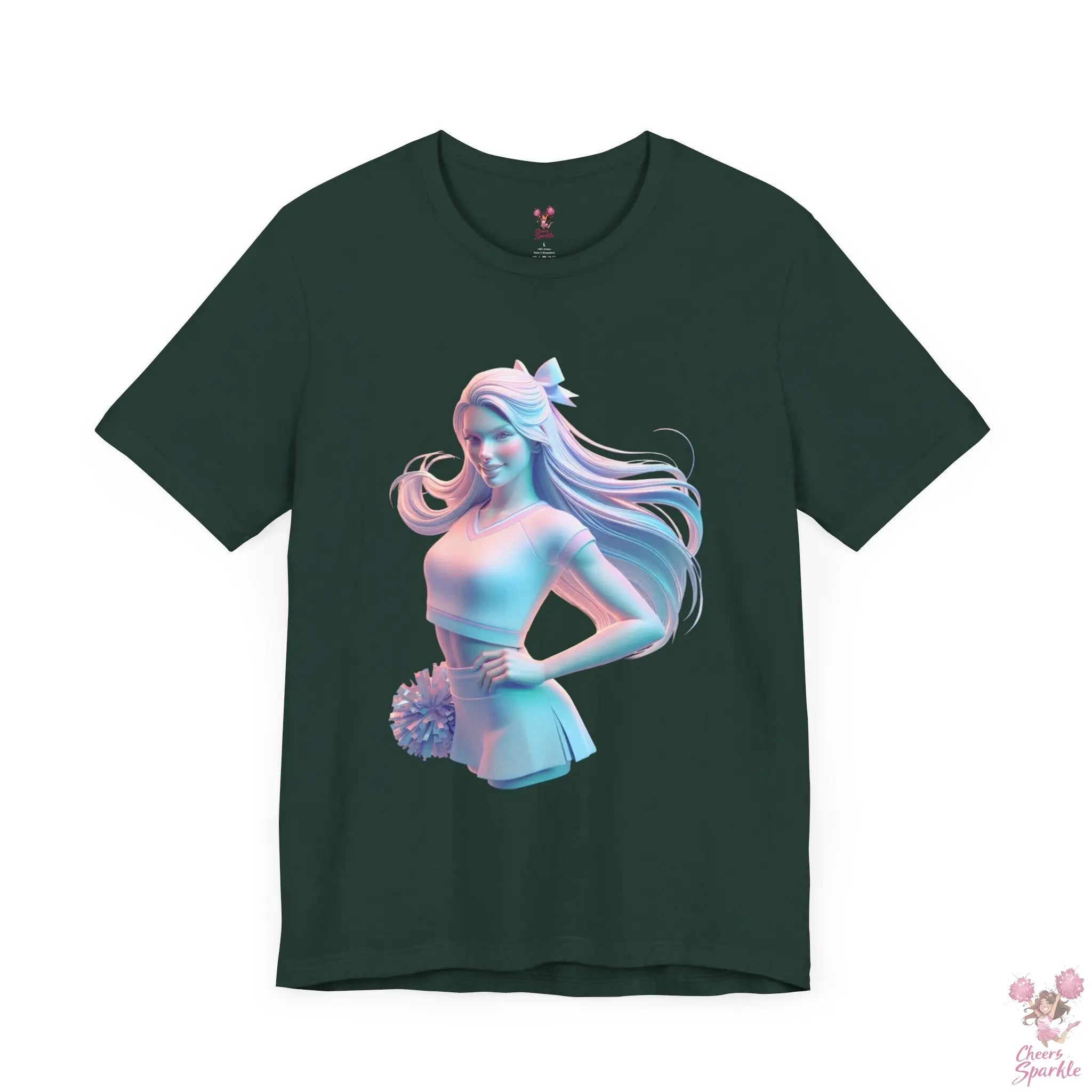 Dynamisches 3D-Cheerleader-Motiv T-Shirt Cheers and Sparkle