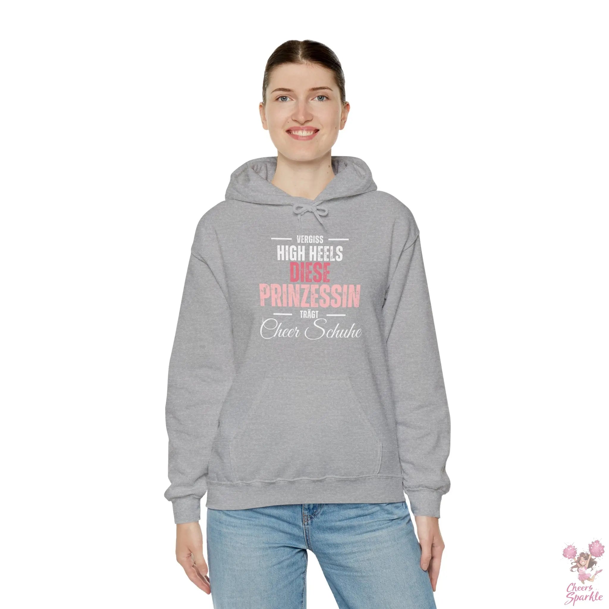 Hoodie „Vergiss Highheels, diese Prinzessin trägt Cheer Schuhe“ Printify