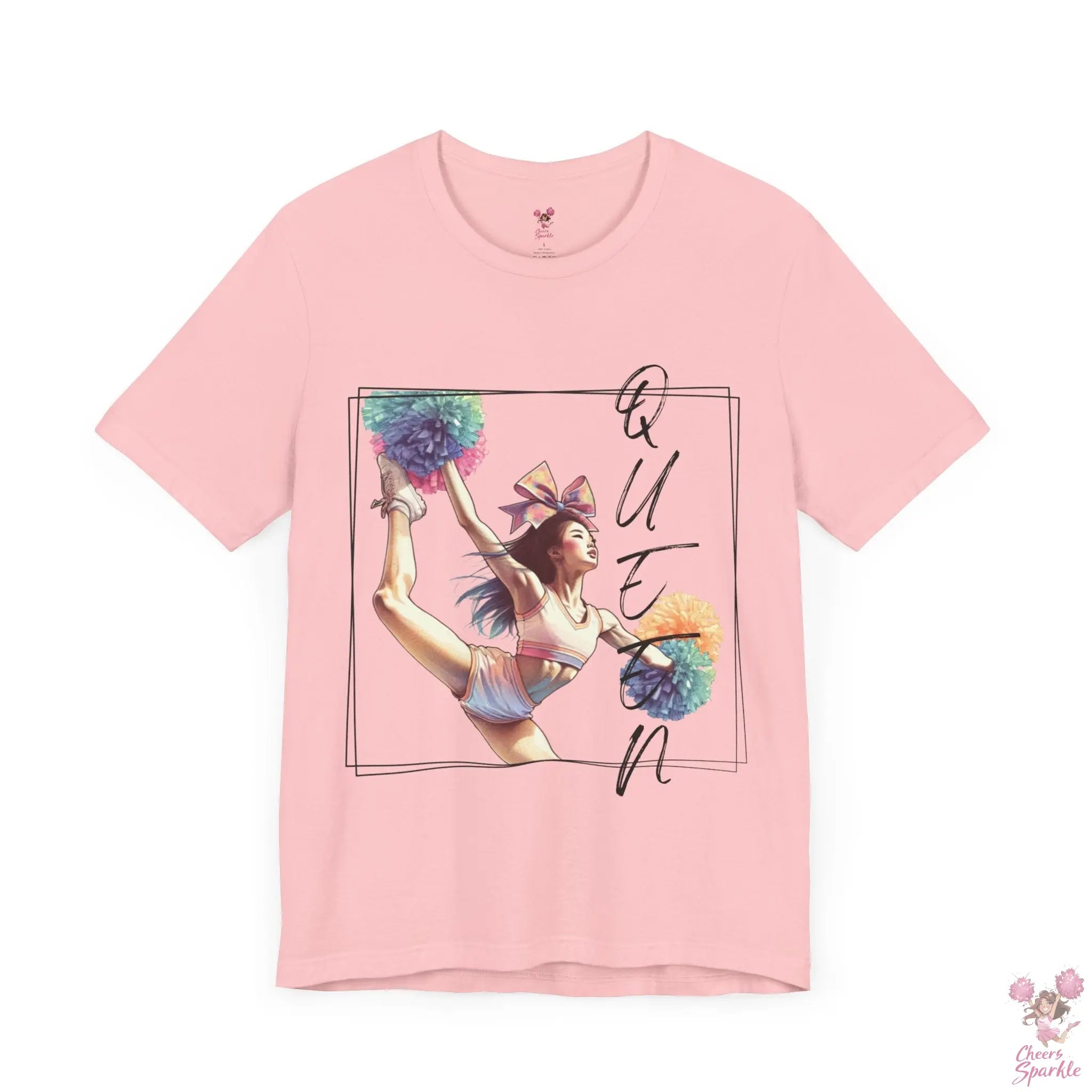 Energiegeladenes Cheerleader-Design mit dem Schriftzug "Queen" Cheers and Sparkle