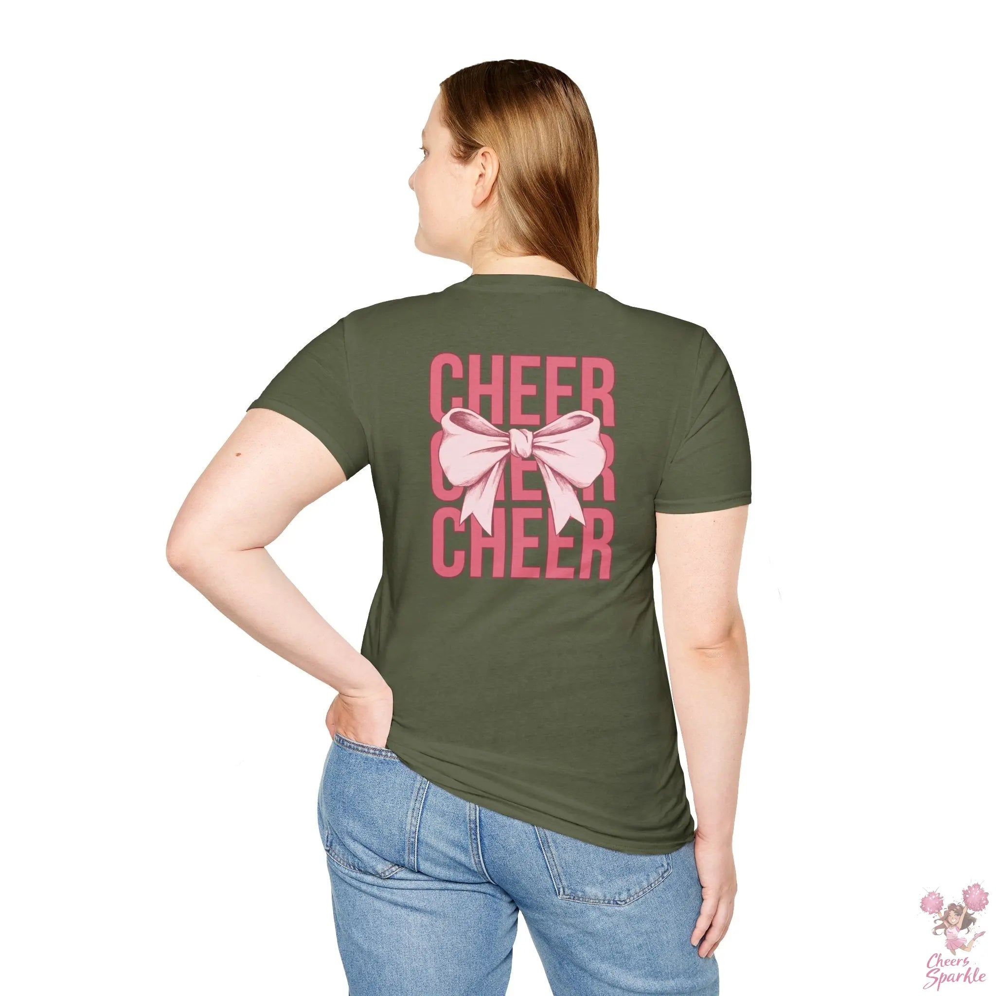 Cheerful Bow Unisex Softstyle T-Shirt Cheers and Sparkle