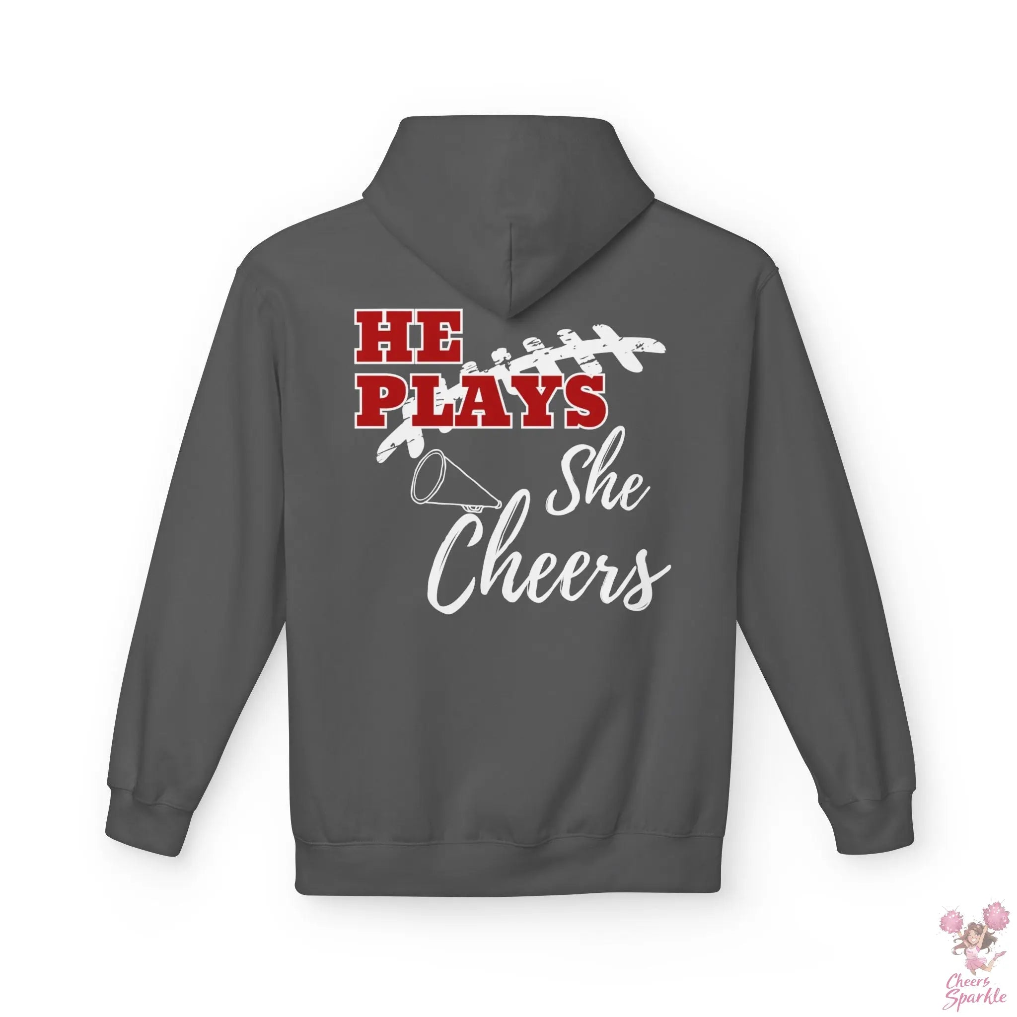 He Plays - She Cheers Hoodie Printify