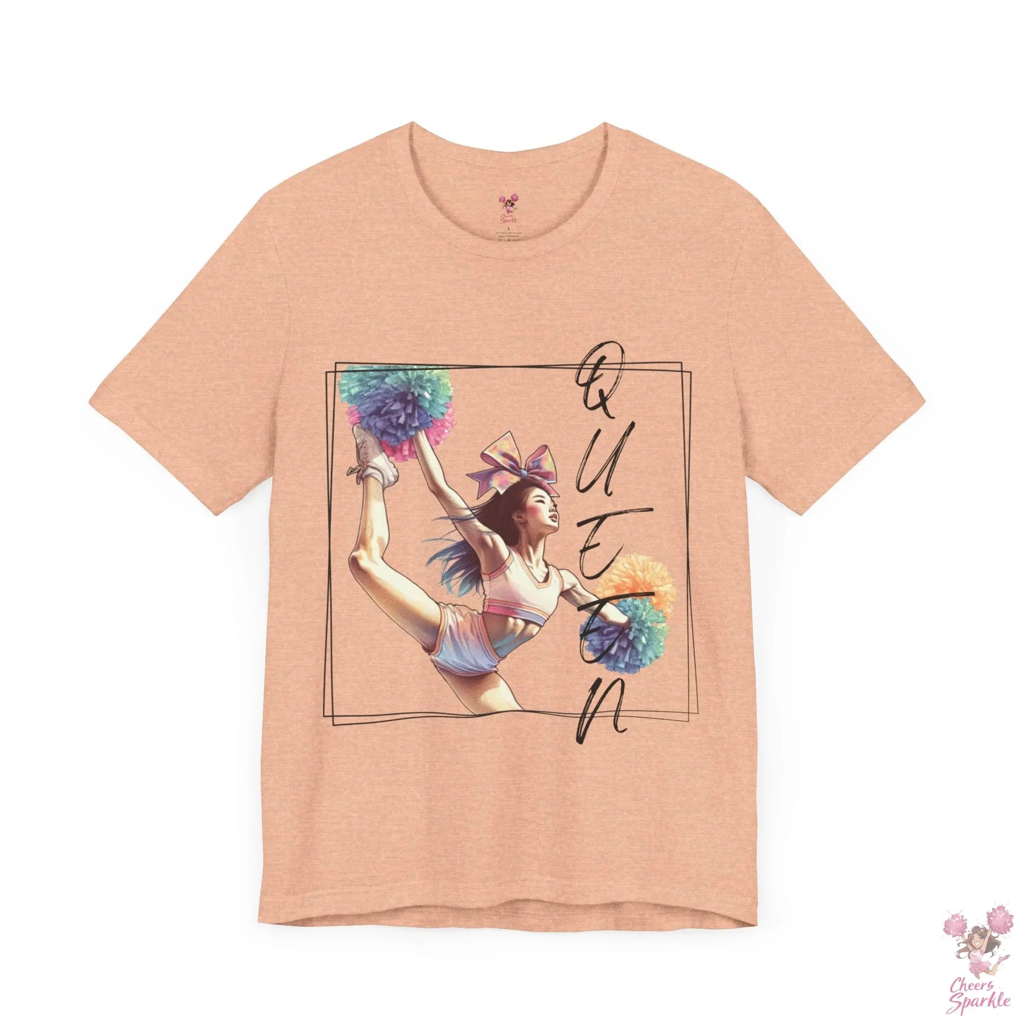 Energiegeladenes Cheerleader-Design mit dem Schriftzug "Queen" Cheers and Sparkle