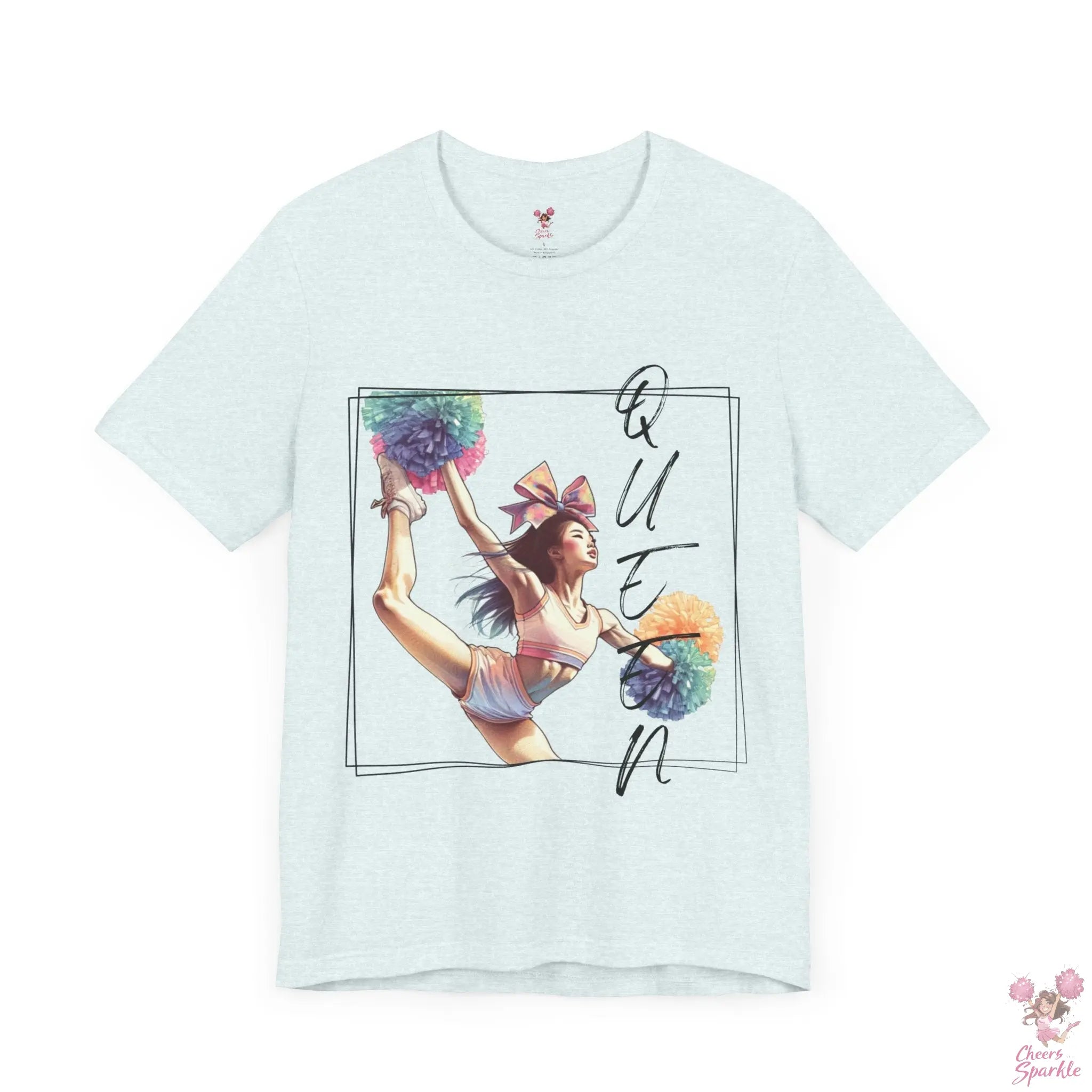 Energiegeladenes Cheerleader-Design mit dem Schriftzug "Queen" Cheers and Sparkle
