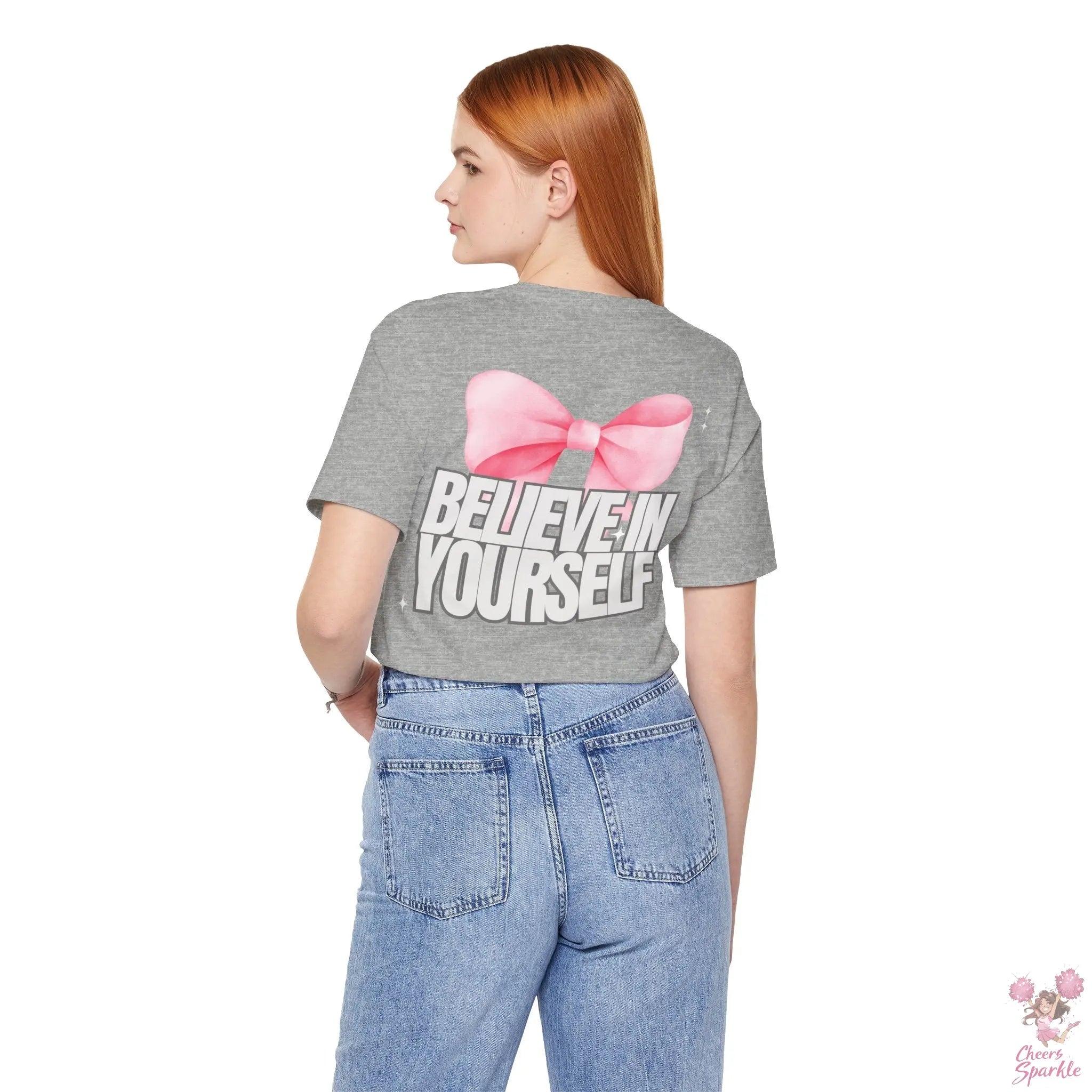 "Believe in Yourself"  mit Schleifenmotiv V-Ausschnitt T-Shirt Cheers and Sparkle