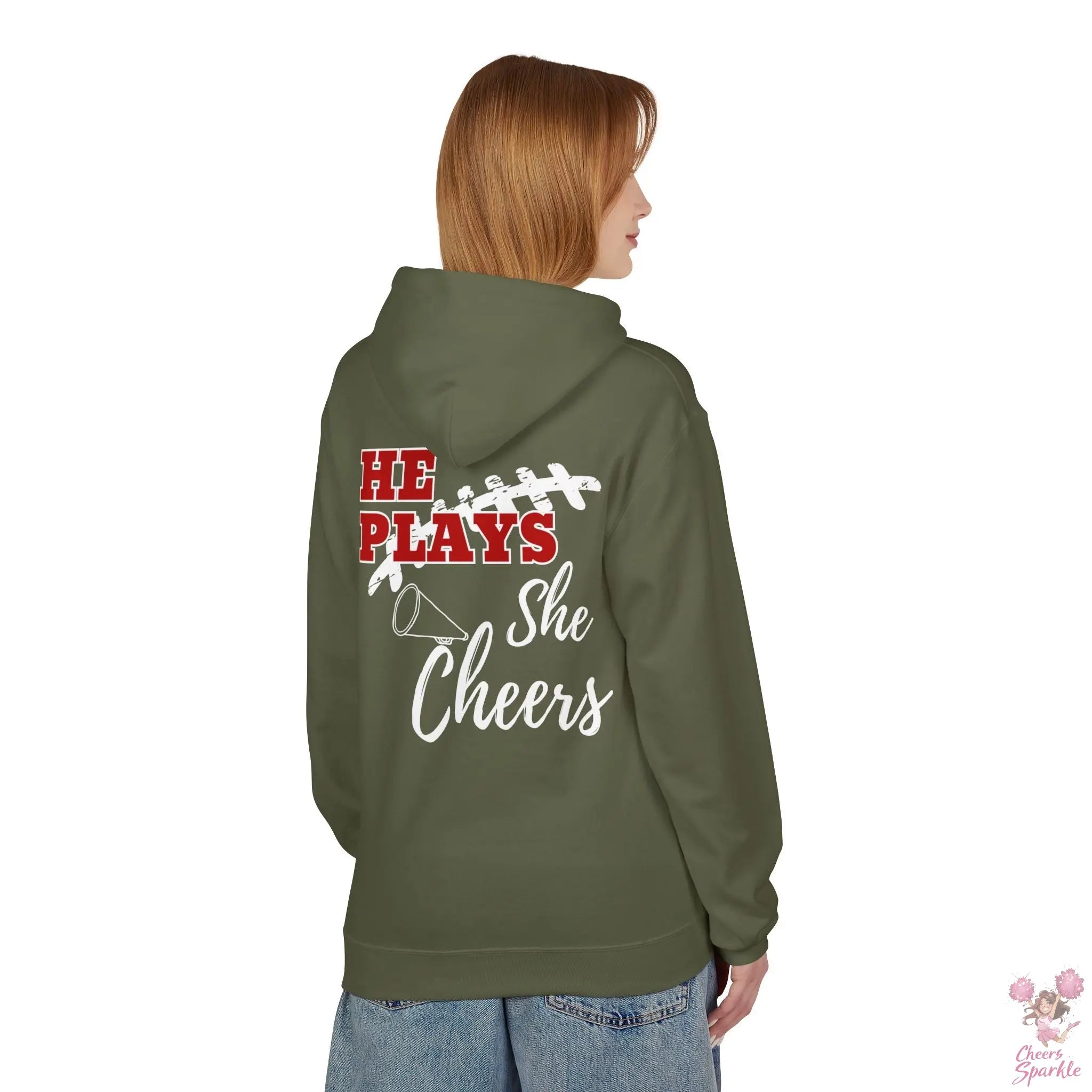 He Plays - She Cheers Hoodie Printify