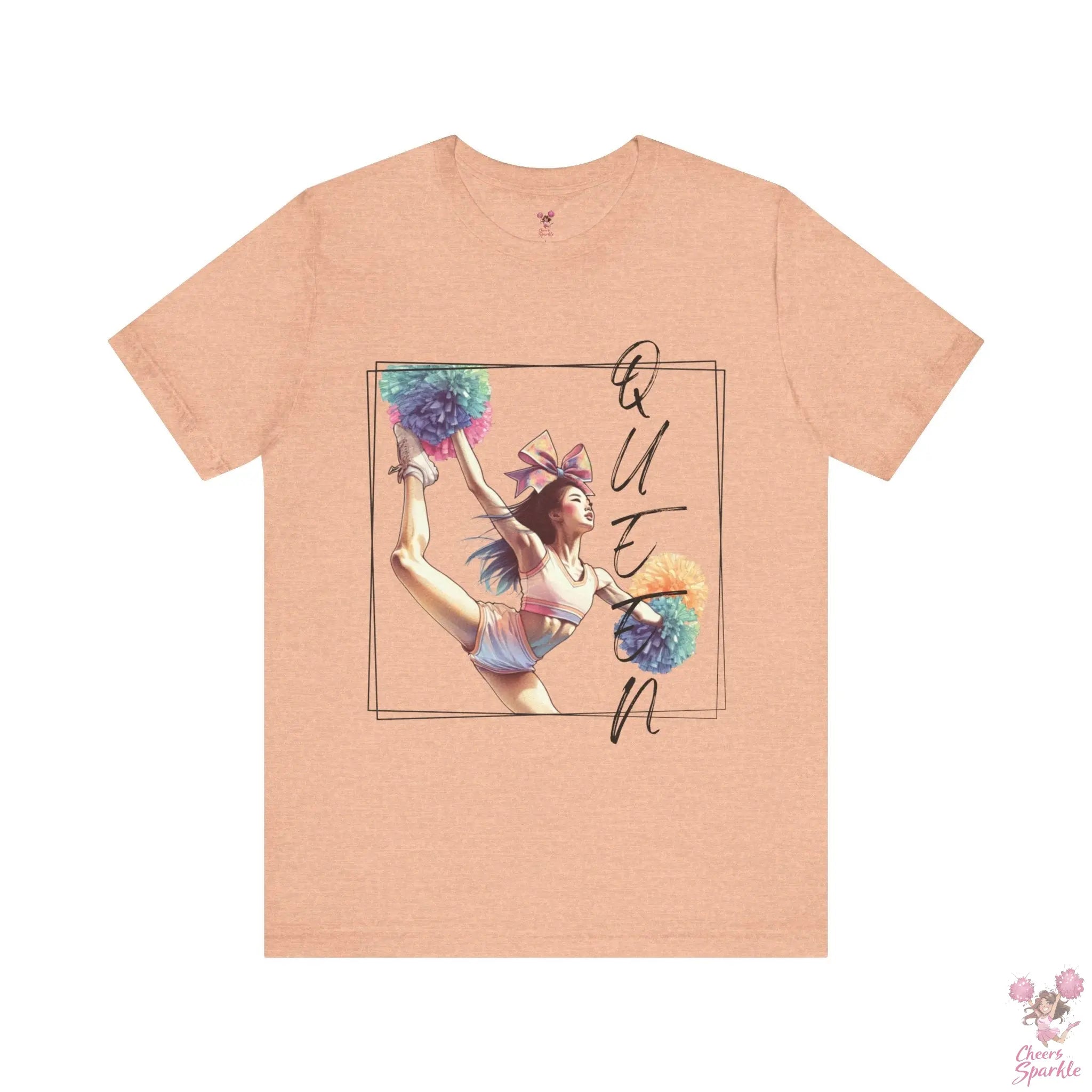 Energiegeladenes Cheerleader-Design mit dem Schriftzug "Queen" Cheers and Sparkle