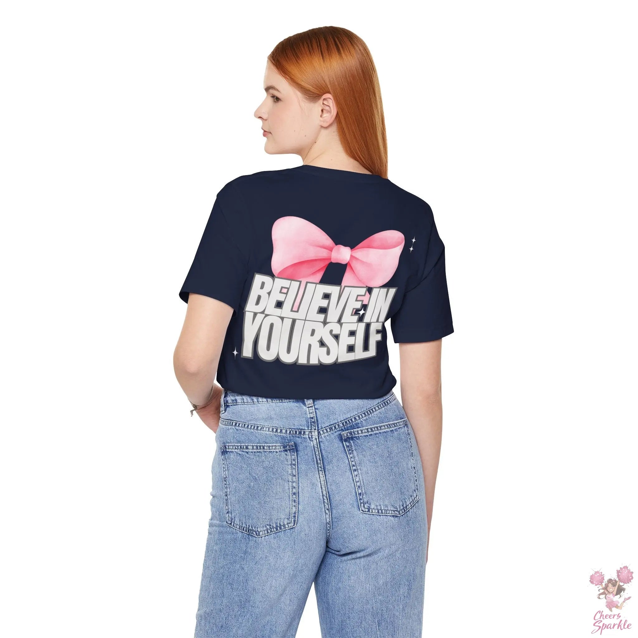 "Believe in Yourself"  mit Schleifenmotiv V-Ausschnitt T-Shirt Cheers and Sparkle