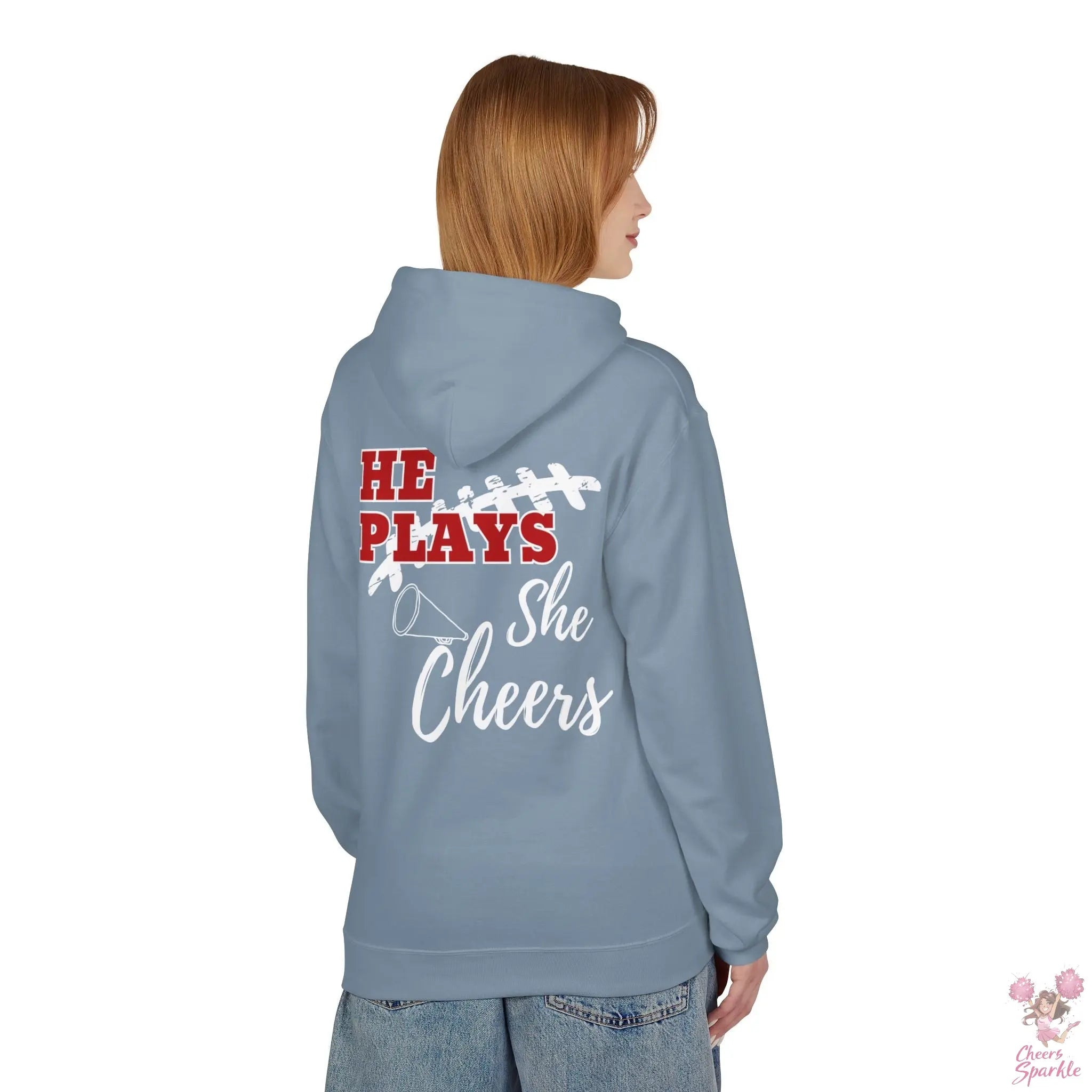 He Plays - She Cheers Hoodie Printify