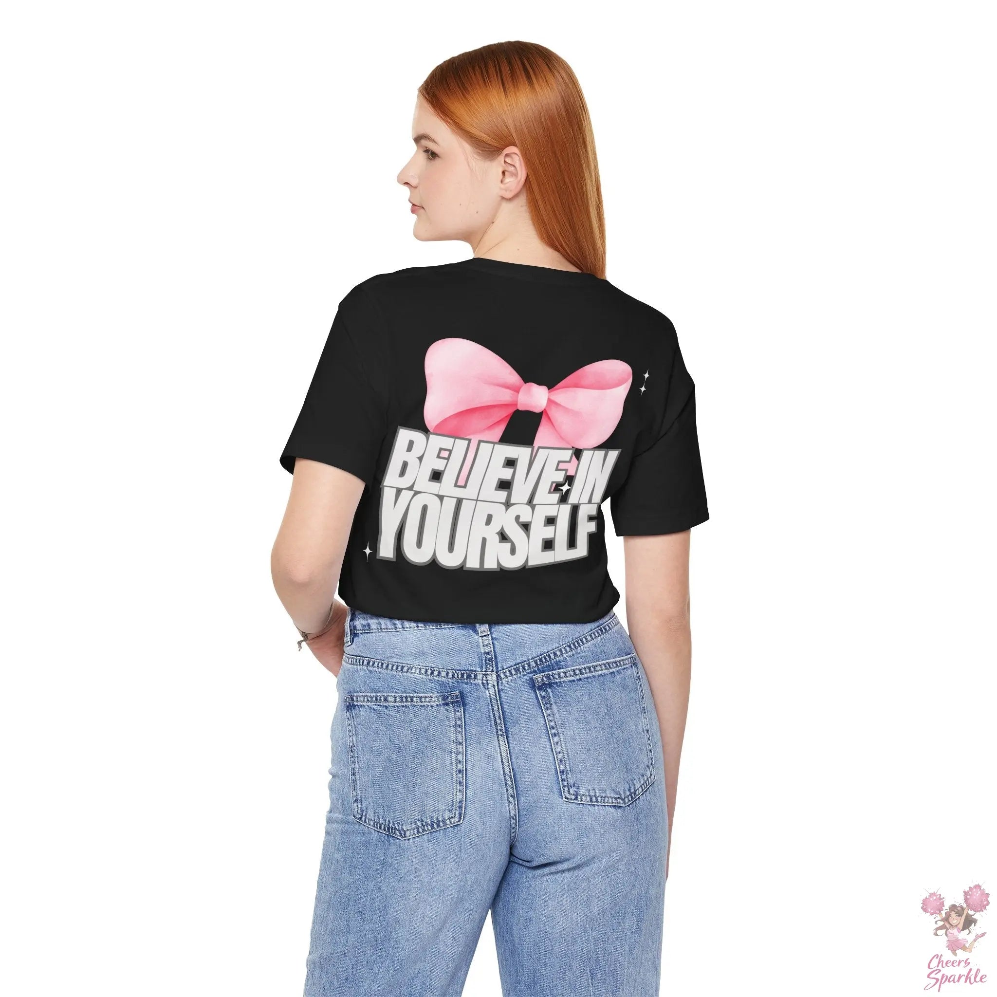 "Believe in Yourself"  mit Schleifenmotiv V-Ausschnitt T-Shirt Cheers and Sparkle