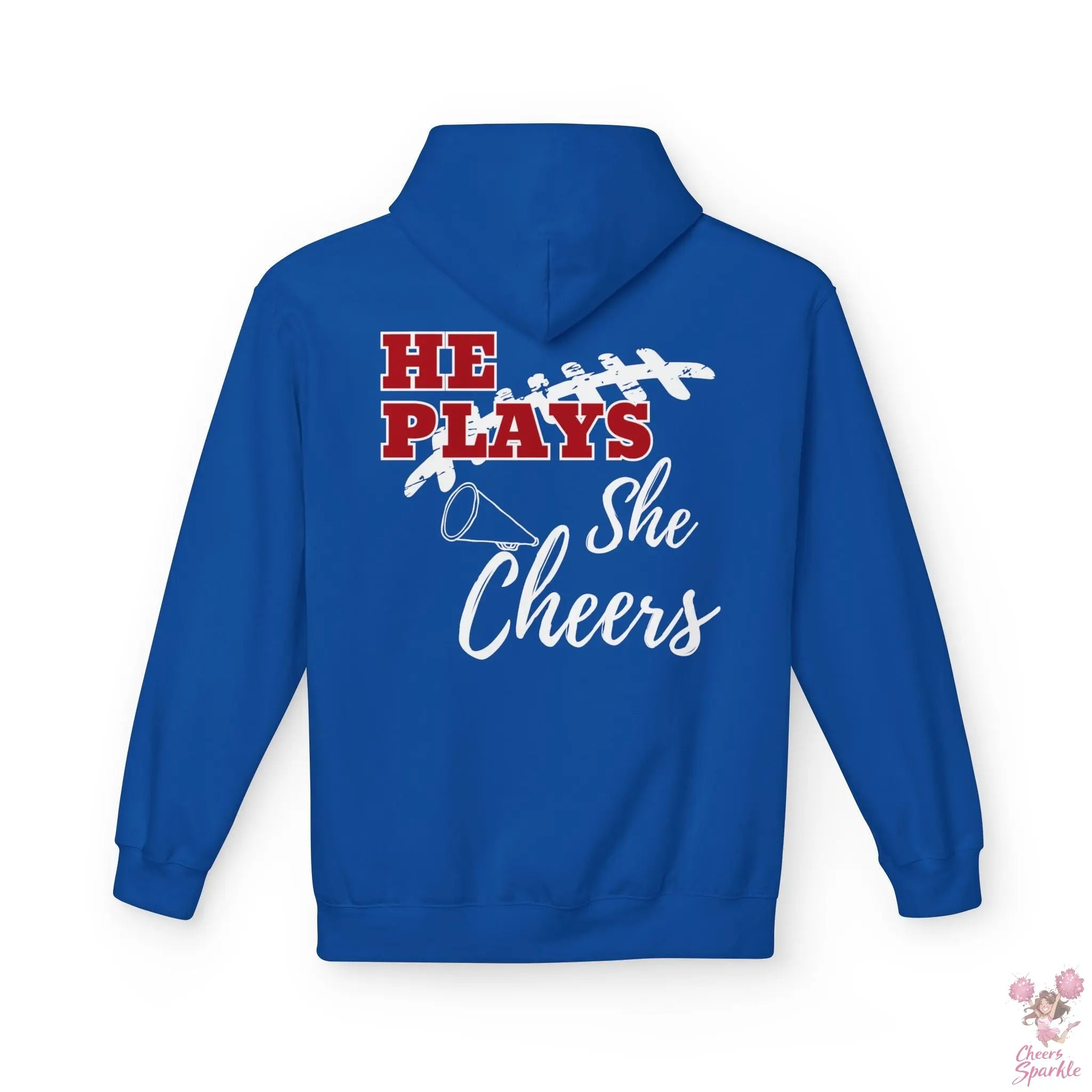 He Plays - She Cheers Hoodie Printify